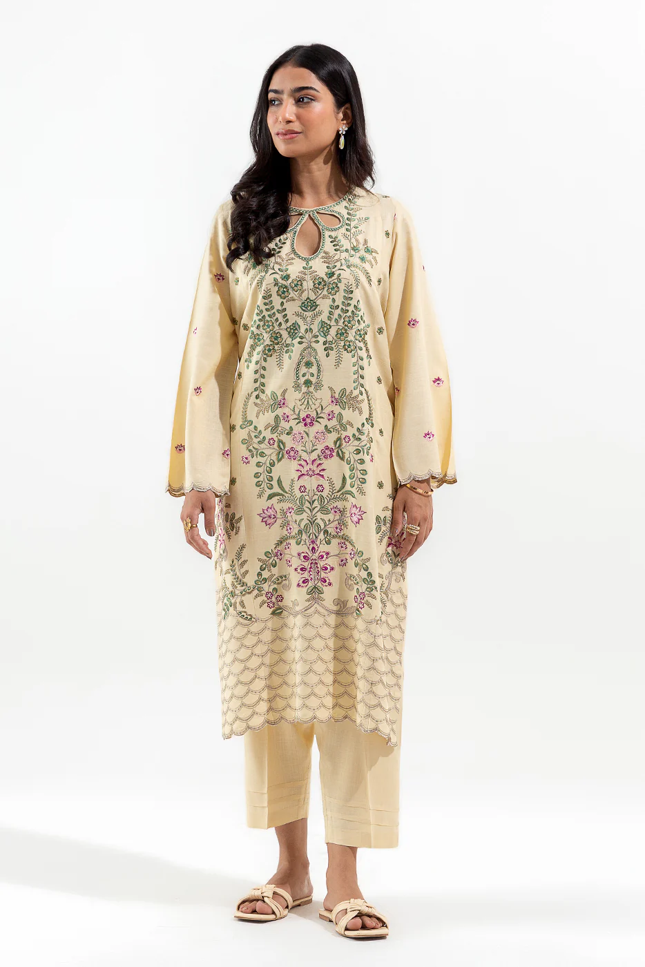 2 PIECE EMBROIDERED VISCOSE SUIT (PRET) - Image 2