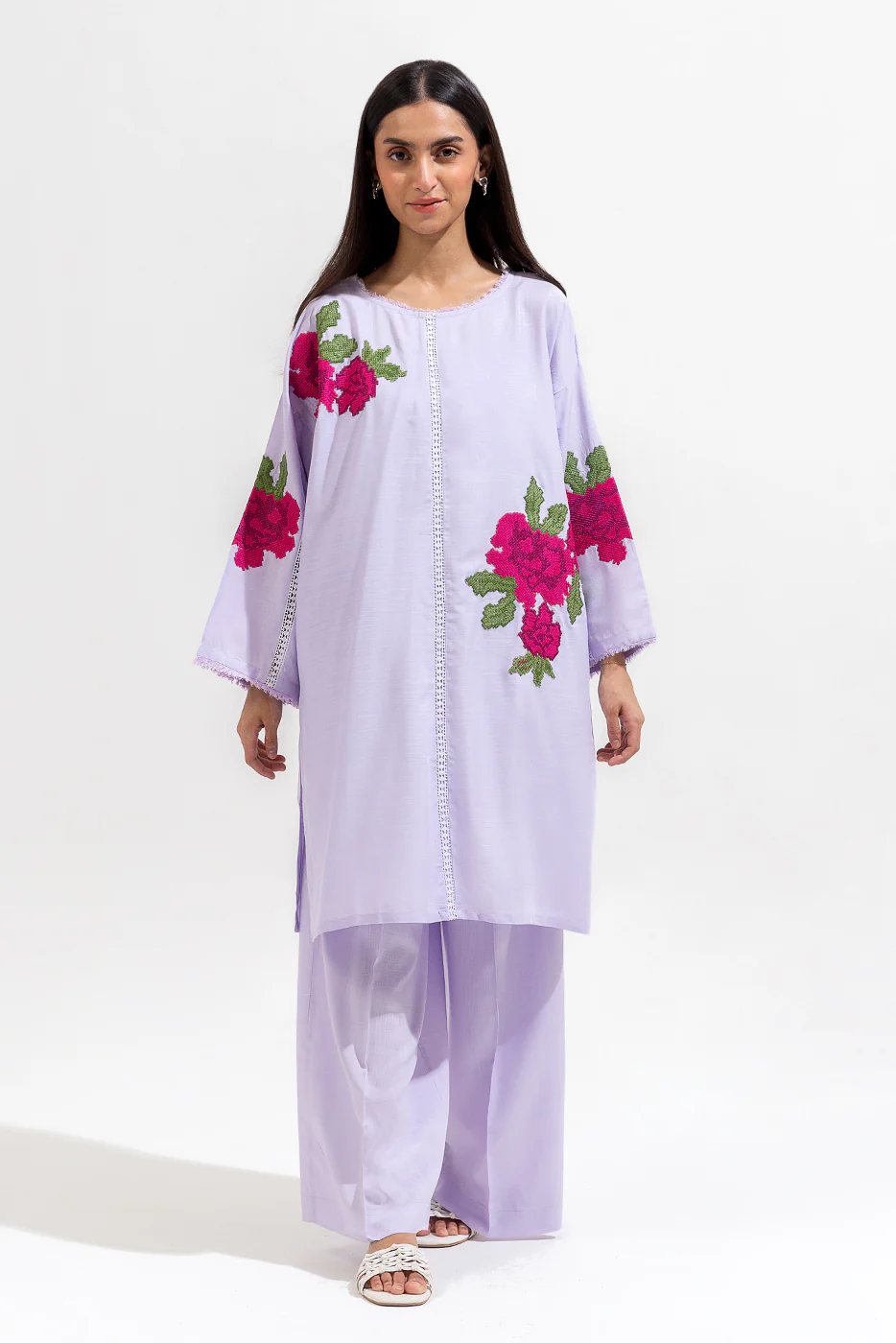 2 PIECE EMBROIDERED VISCOSE SUIT (PRET) - Image 2
