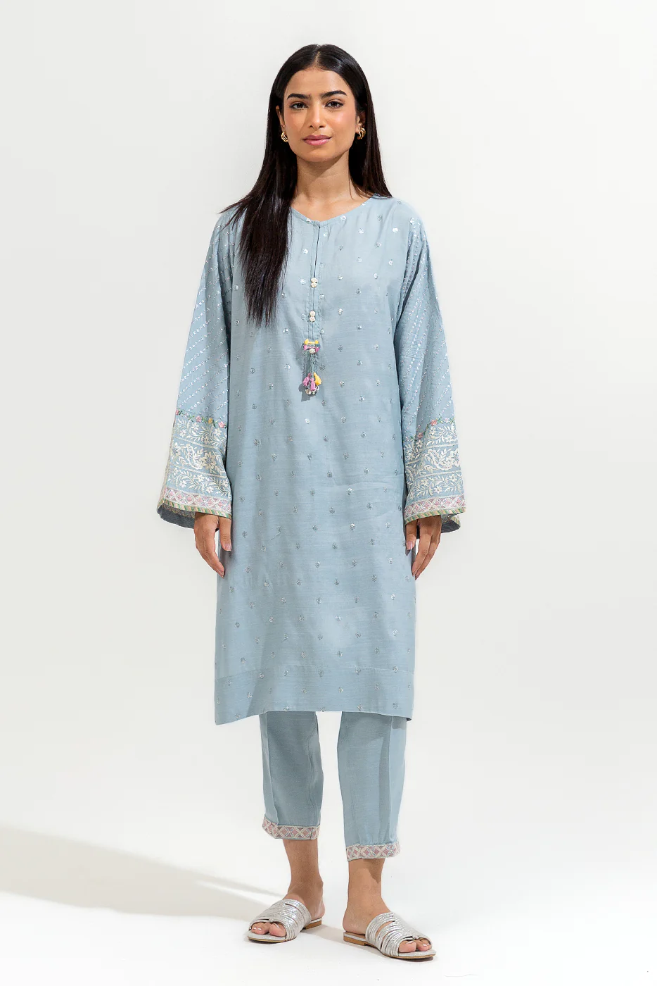 2 PIECE EMBROIDERED SLUB SUIT (LUXURY-PRET) - Image 2