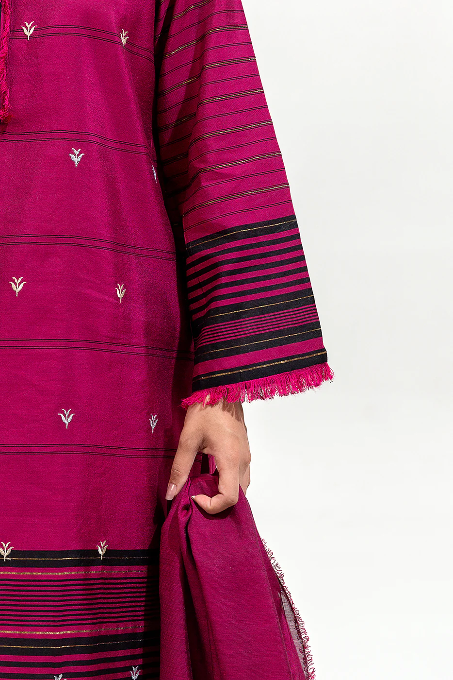 3 PIECE EMBROIDERED YARN DYED SUIT (LUXURY-PRET) - Image 5