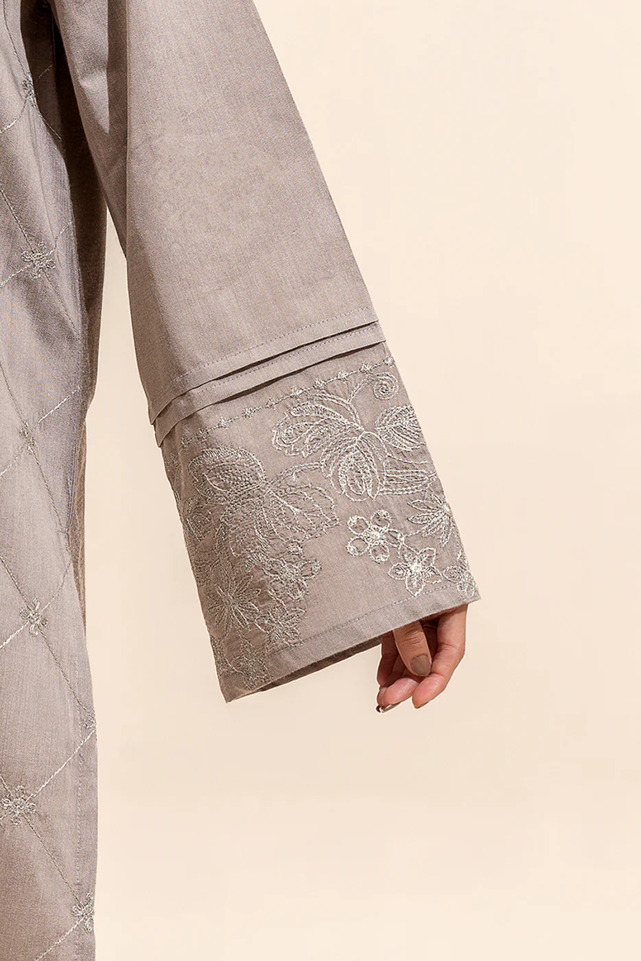 2 PIECE EMBROIDERED TWO TONE SUIT-HARBOR GREY (UNSTITCHED) - Image 5