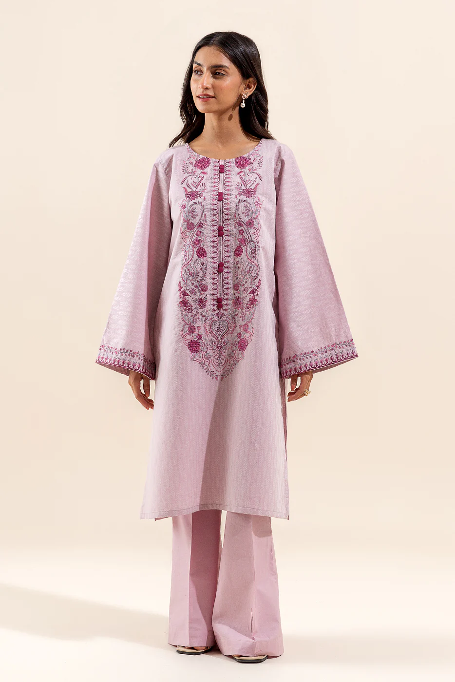 1 PIECE EMBROIDERED JACQUARD SHIRT-PASTEL HAZE (UNSTITCHED) - Image 2