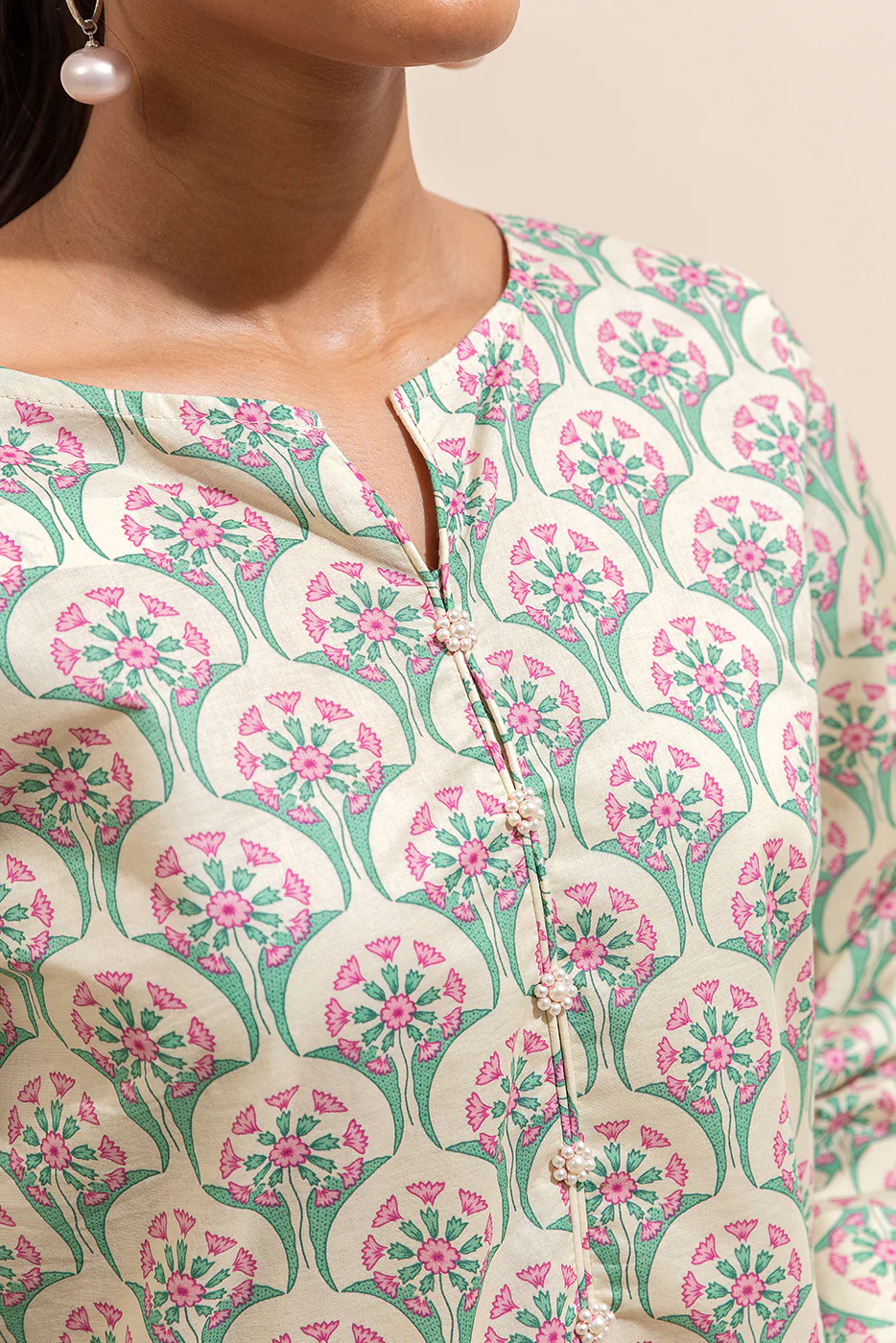 2 PIECE PRINTED LAWN SUIT-WHITE FOLIATE (UNSTITCHED) - Image 2