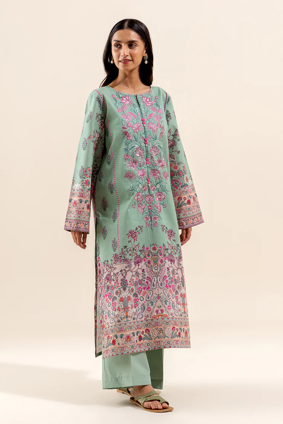 2 PIECE EMBROIDERED LAWN SUIT-TROPICAL TIDE (UNSTITCHED) - Image 2