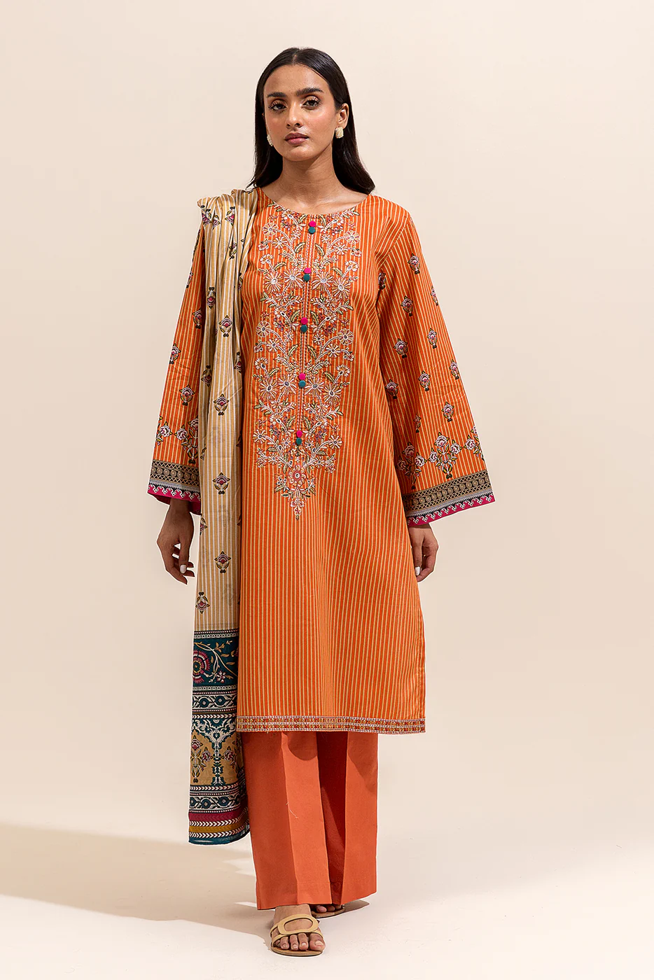 3 PIECE EMBROIDERED LAWN SUIT-RUSSET GLAZE ( UNSTITCHED) - Image 2