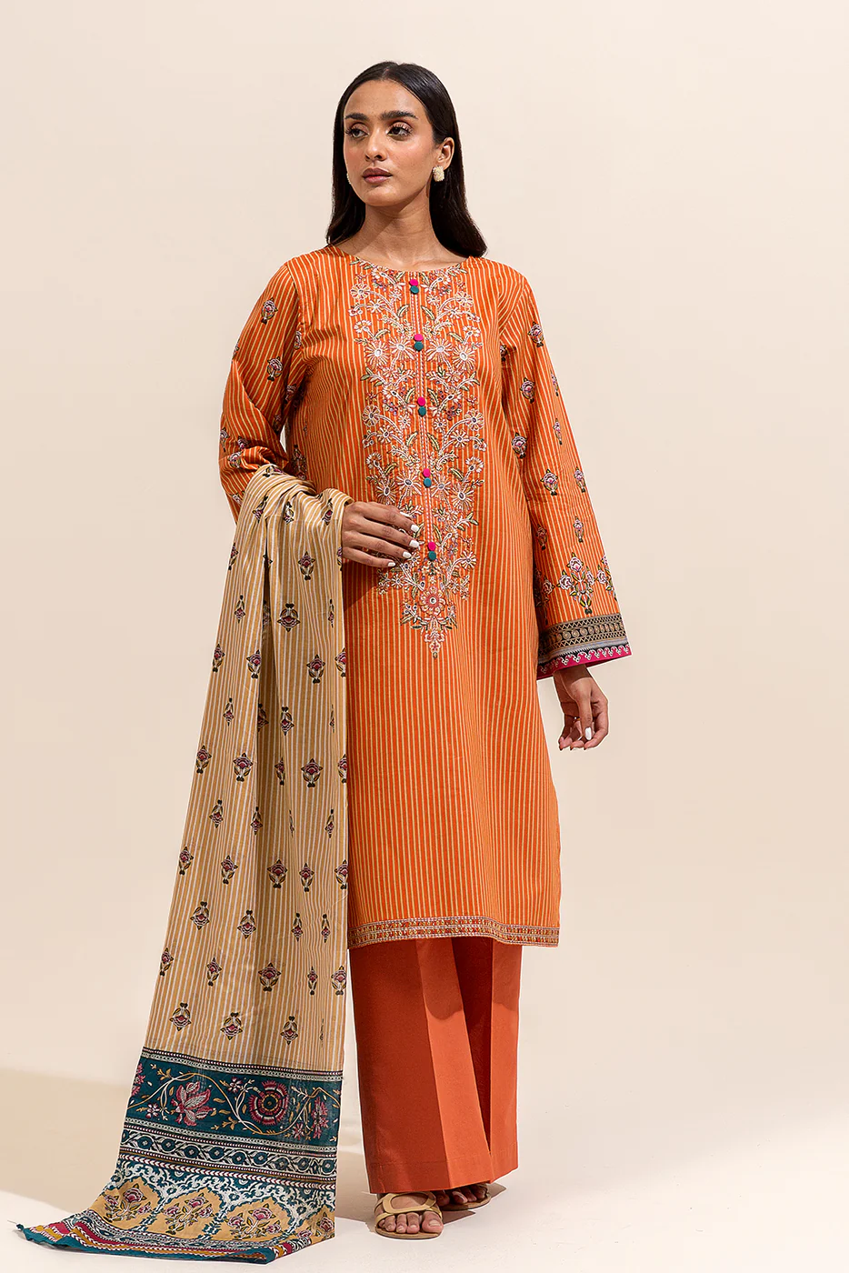 3 PIECE EMBROIDERED LAWN SUIT-RUSSET GLAZE ( UNSTITCHED) - Image 3