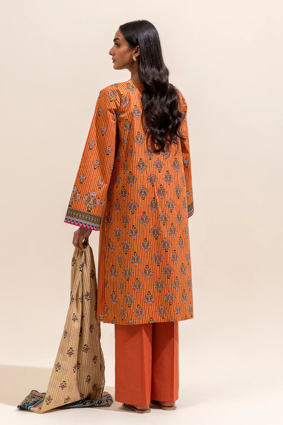 3 PIECE EMBROIDERED LAWN SUIT-RUSSET GLAZE ( UNSTITCHED) - Image 4