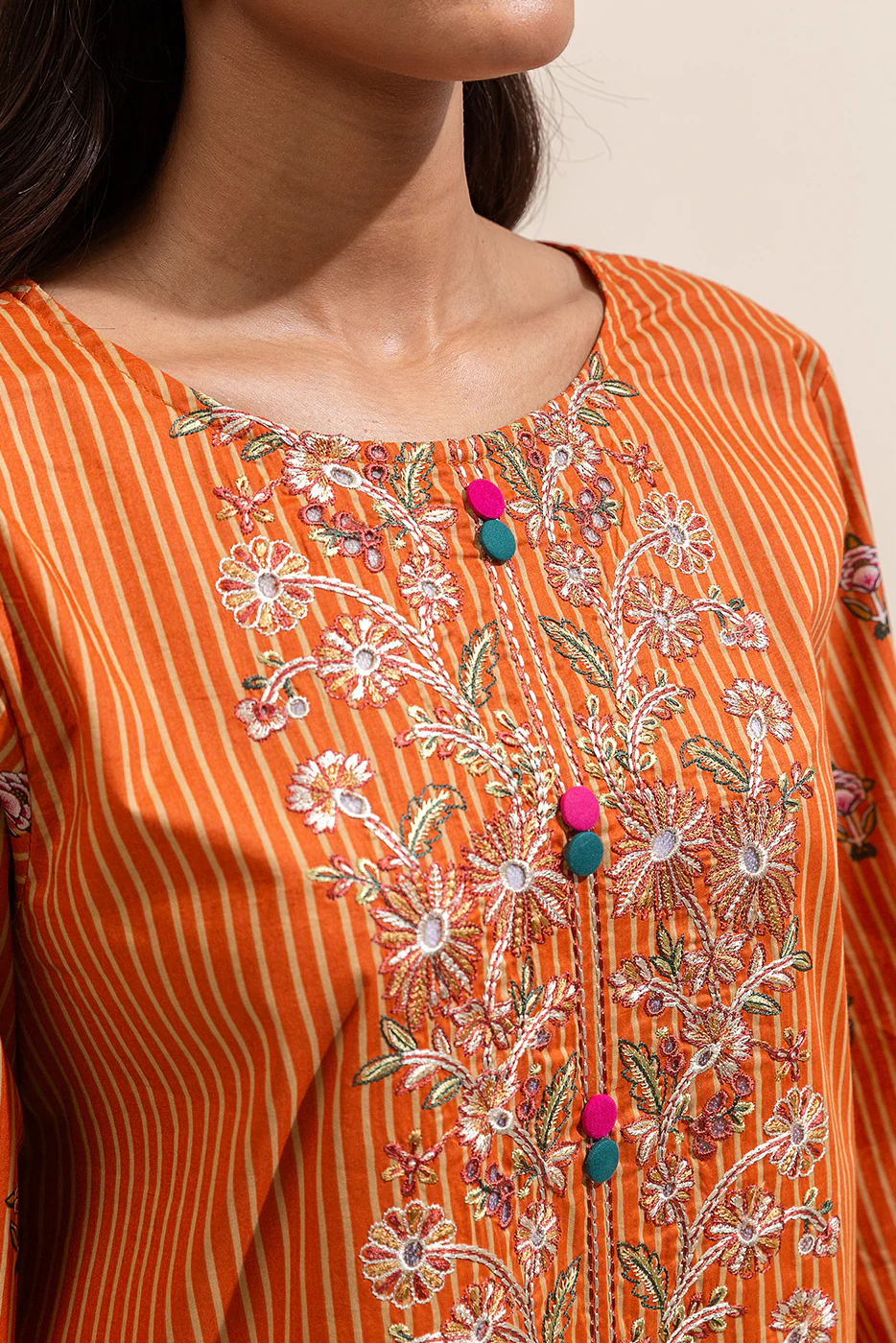 3 PIECE EMBROIDERED LAWN SUIT-RUSSET GLAZE ( UNSTITCHED) - Image 5