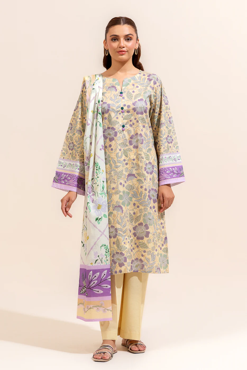3 PIECE PRINTED LAWN SUIT-SUBTLE CANARY (UNSTITCHED) - Image 2