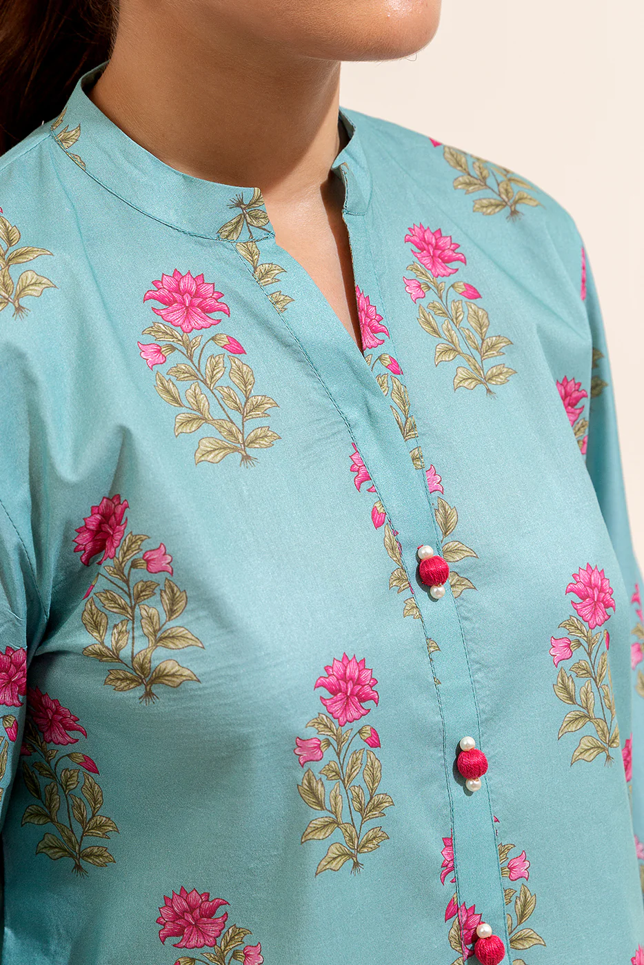 3 PIECE PRINTED LAWN SUIT-MINTY MEADOW (UNSTITCHED) - Image 5