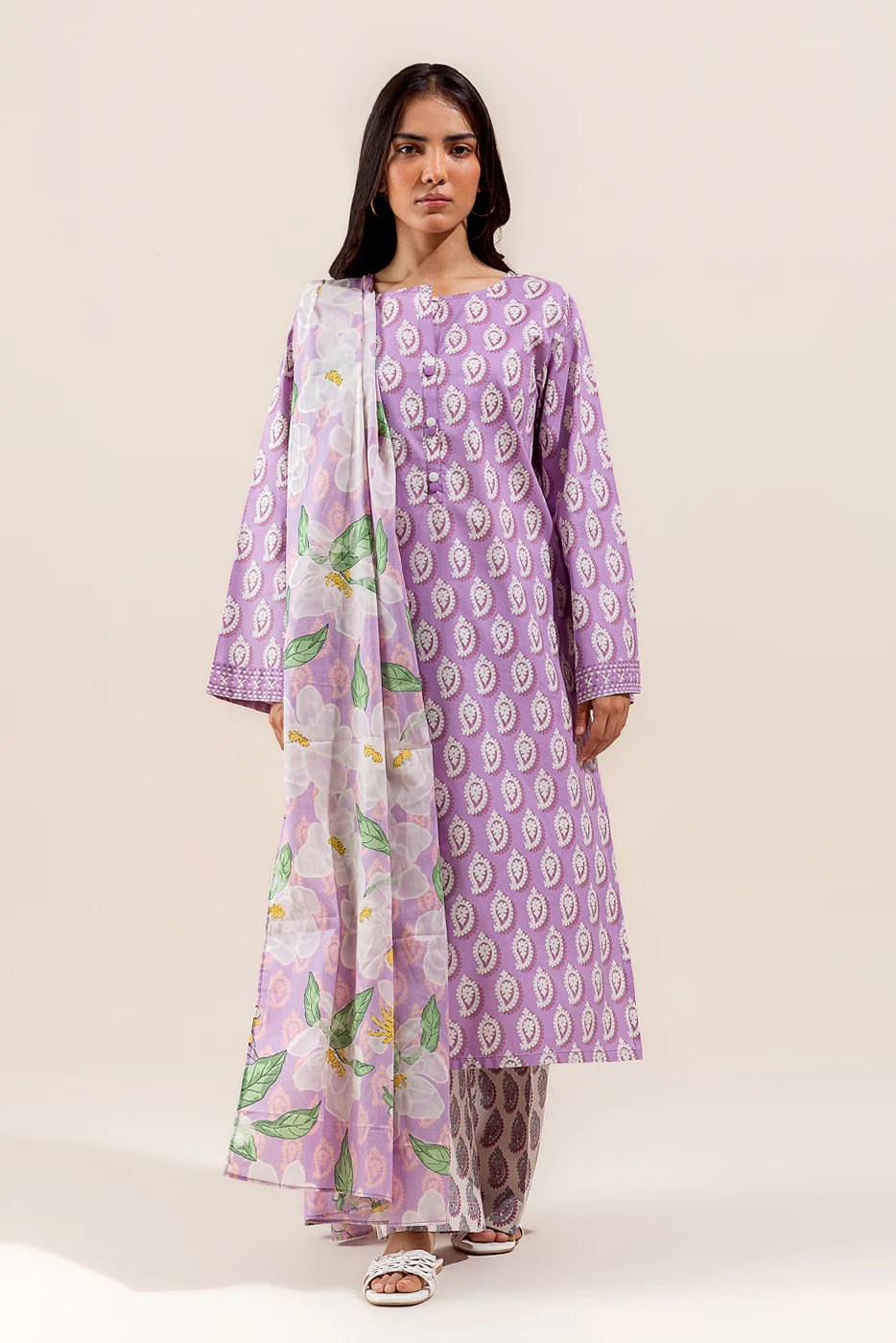 3 PIECE PRINTED LAWN SUIT-LAVENDER BLISS (UNSTITCHED) - Image 2