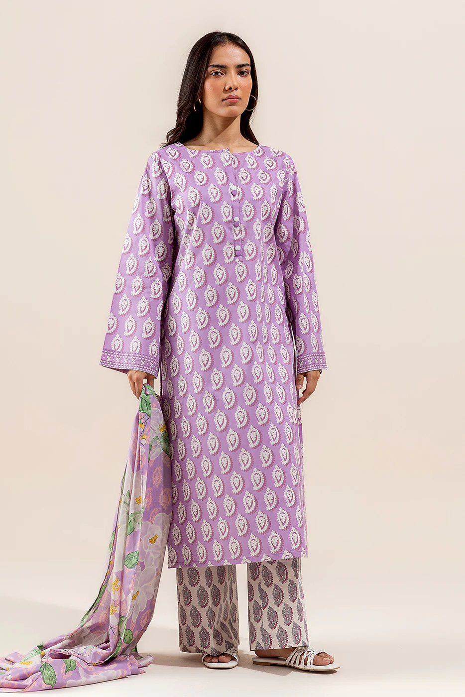 3 PIECE PRINTED LAWN SUIT-LAVENDER BLISS (UNSTITCHED) - Image 3