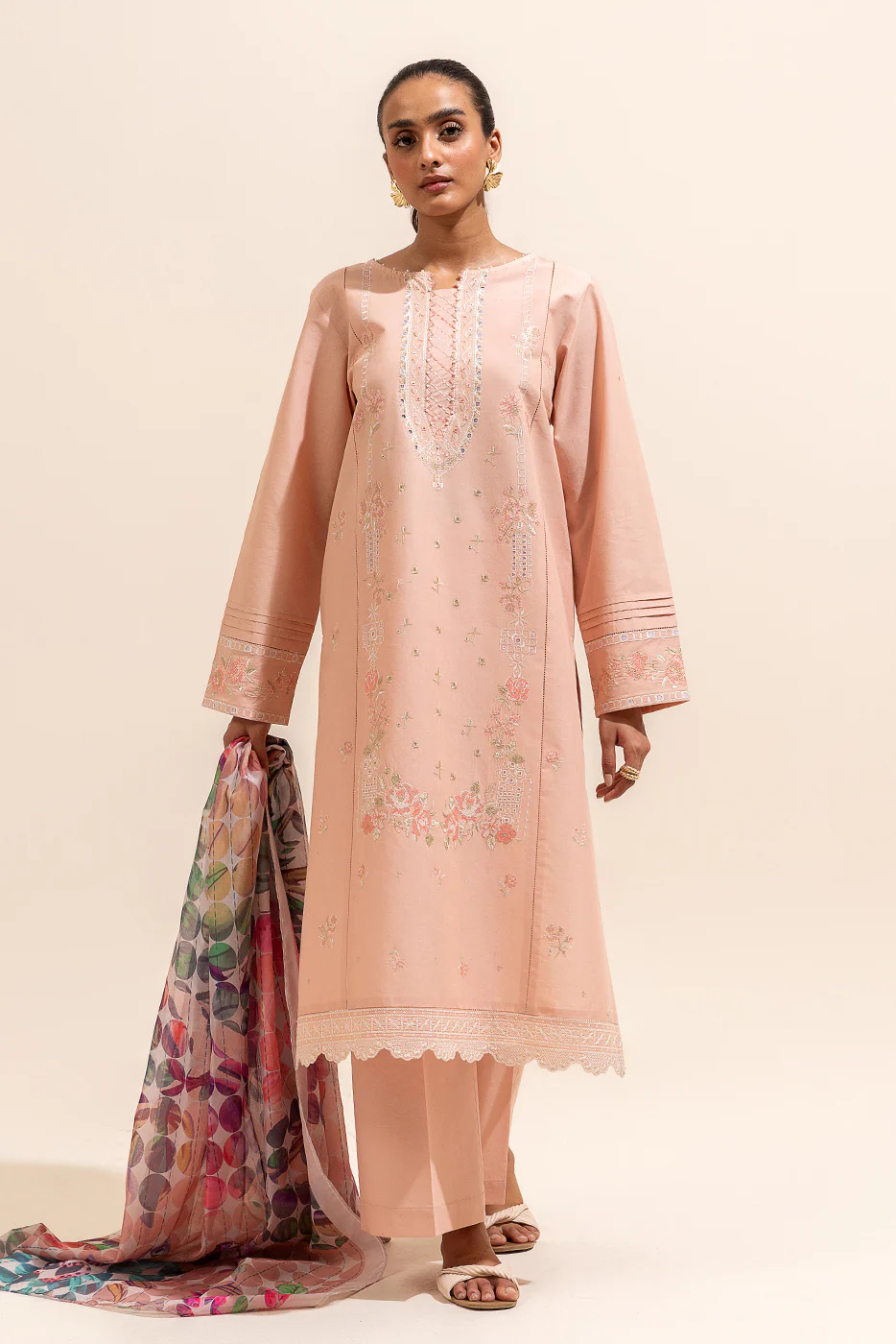 3 PIECE EMBROIDERED LAWN SUIT-CORAL BLOOM (UNSTITCHED) - Image 3