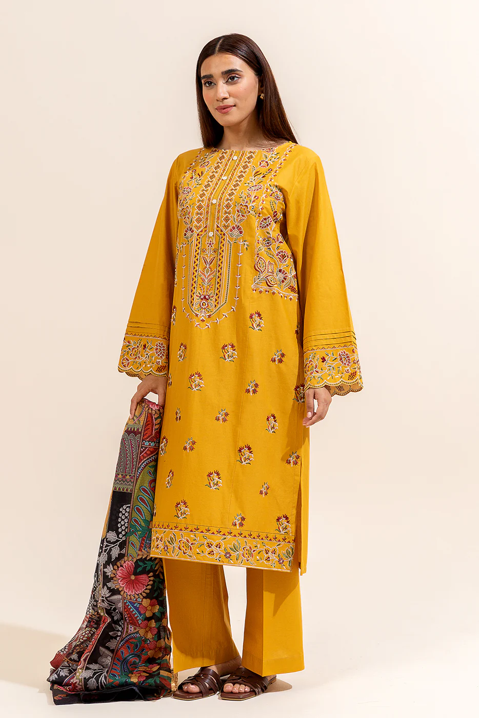 3 PIECE EMBROIDERED LAWN SUIT-VERDANT YELLOW (UNSTITCHED) - Image 6