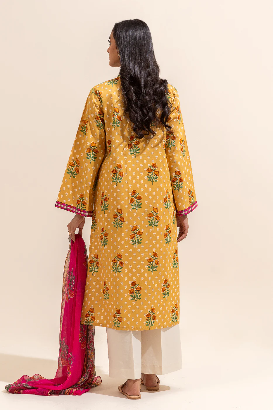 2 PIECE PRINTED LAWN SUIT-MUSTARD VINES (UNSTITCHED) - Image 4