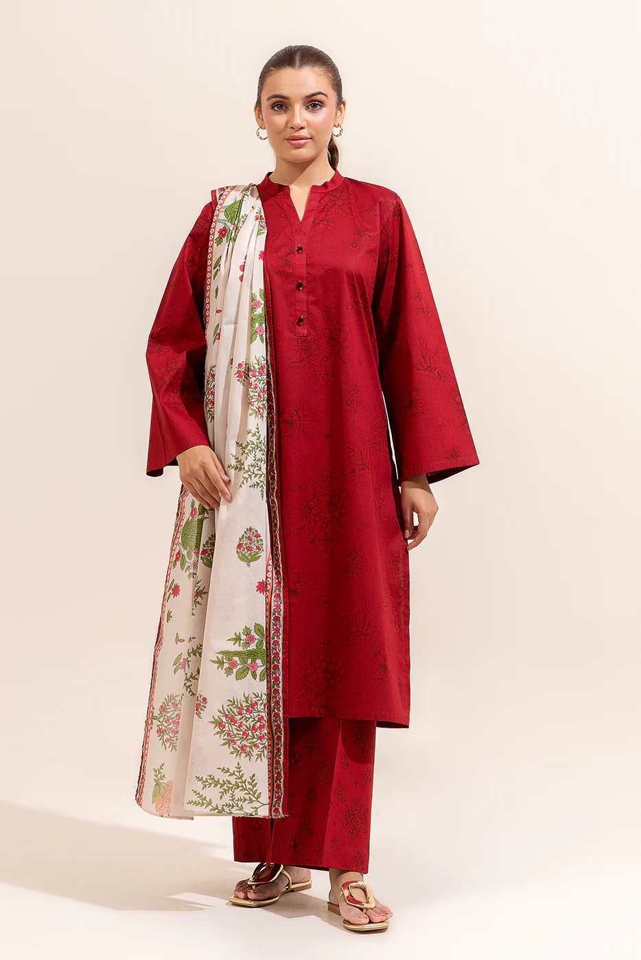 3 PIECE PRINTED LAWN SUIT-RUBY QUARTZ (UNSTITCHED) - Image 2