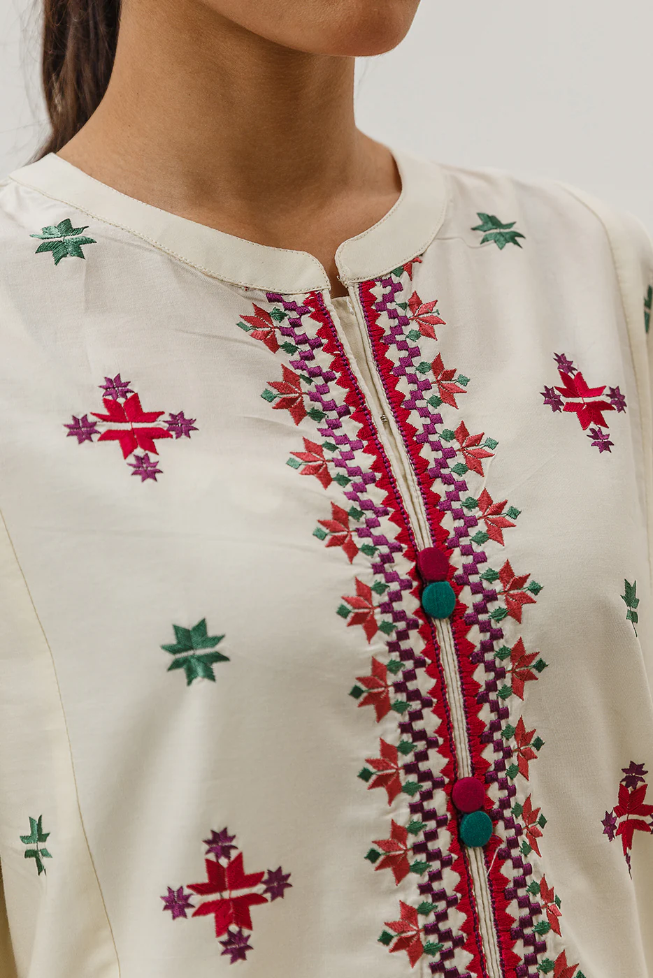 2 PIECE EMBROIDERED CAMBRIC SUIT (PRET) - Image 4