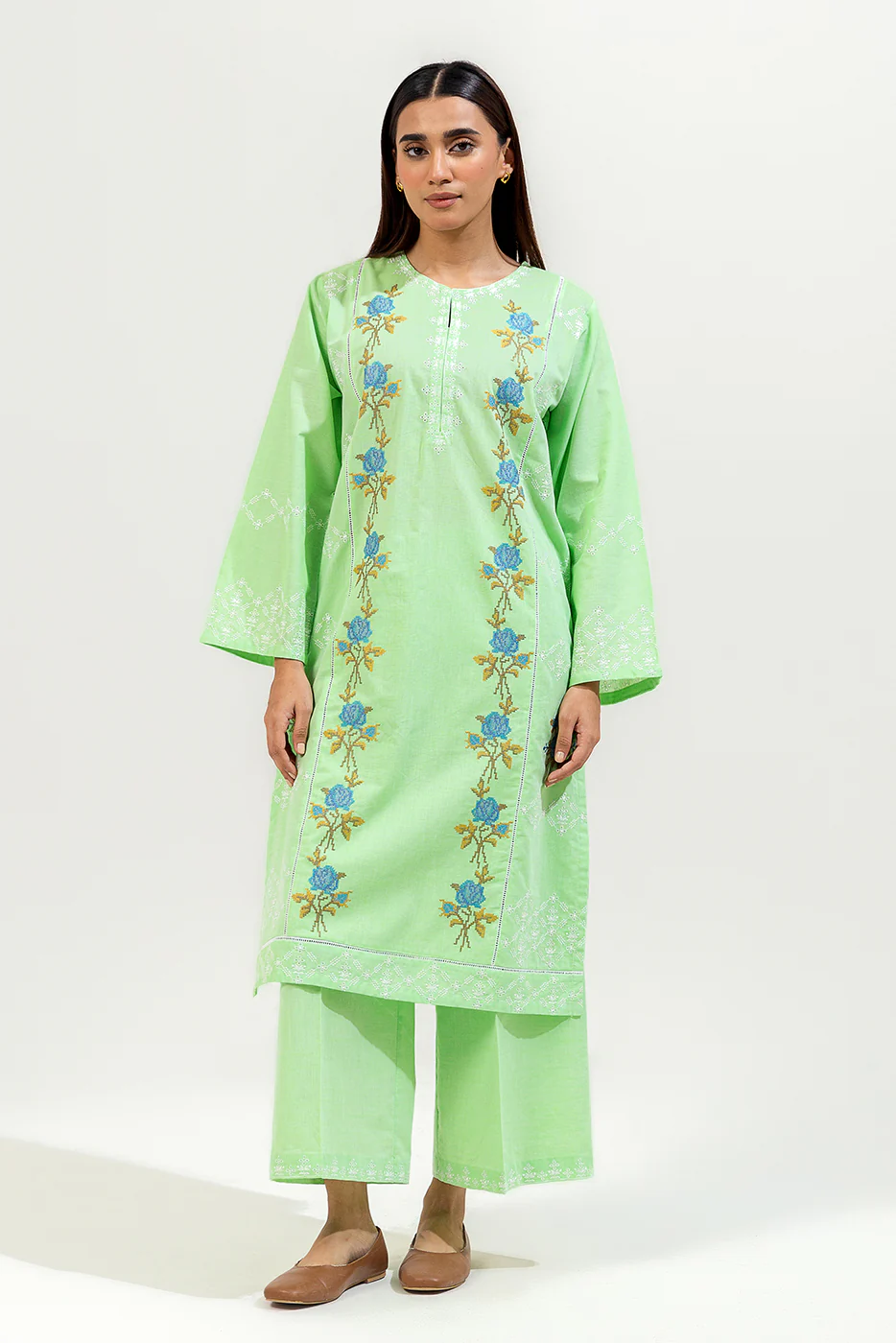 2 PIECE EMBROIDERED CHAMBRAY SUIT (PRET) - Image 2
