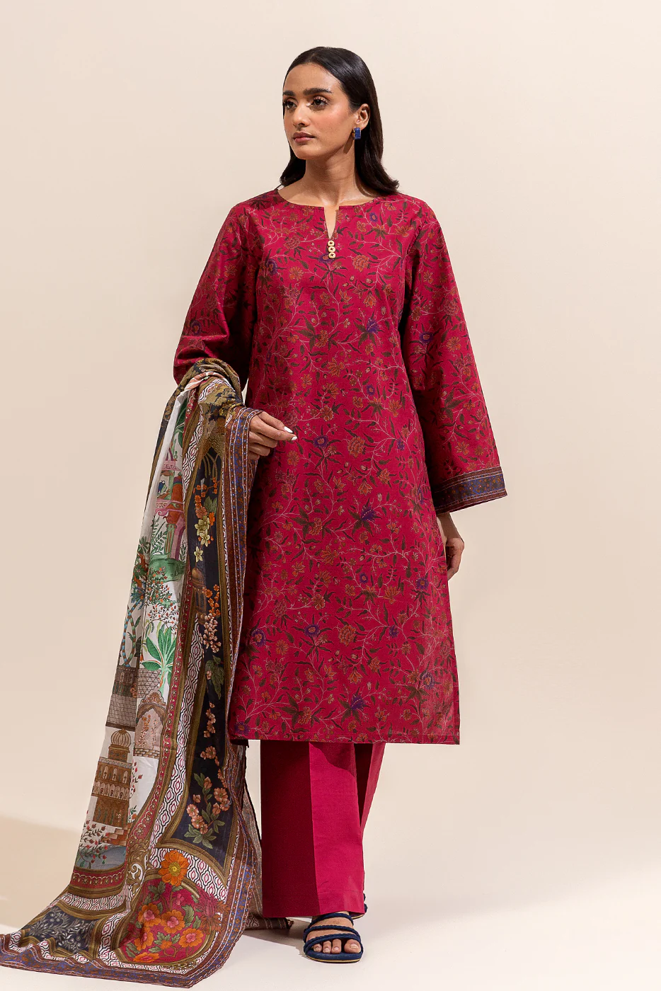 3 PIECE PRINTED LAWN SUIT-GARNET SMOKE ( UNSTITCHED) - Image 3