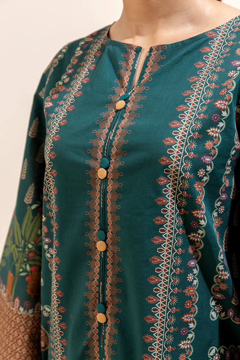 3 PIECE PRINTED LAWN SUIT-TEAL TROPICA (UNSTITCHED) - Image 2