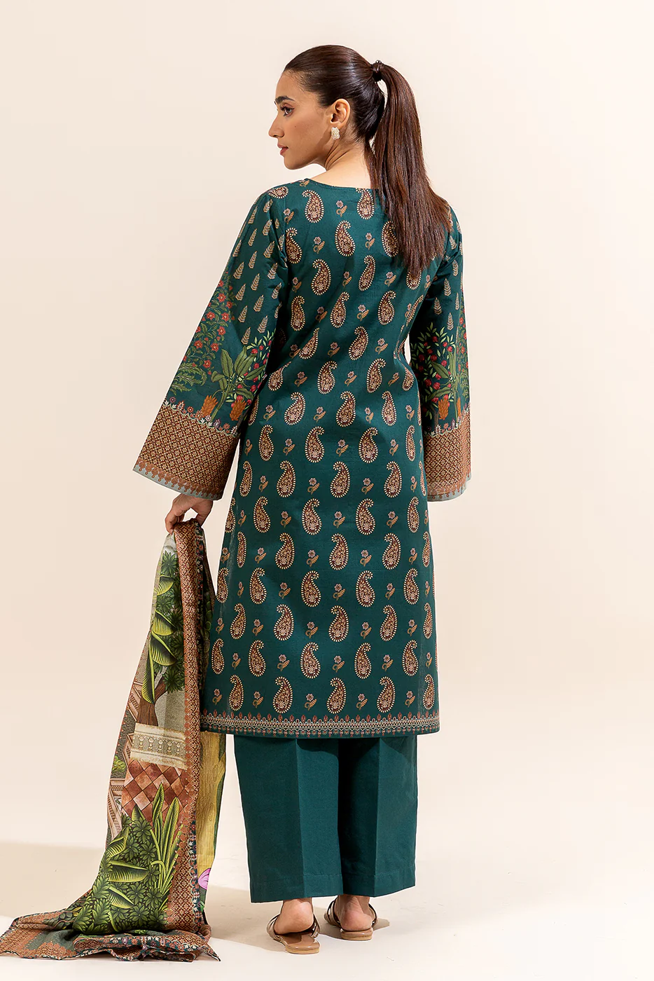 3 PIECE PRINTED LAWN SUIT-TEAL TROPICA (UNSTITCHED) - Image 6