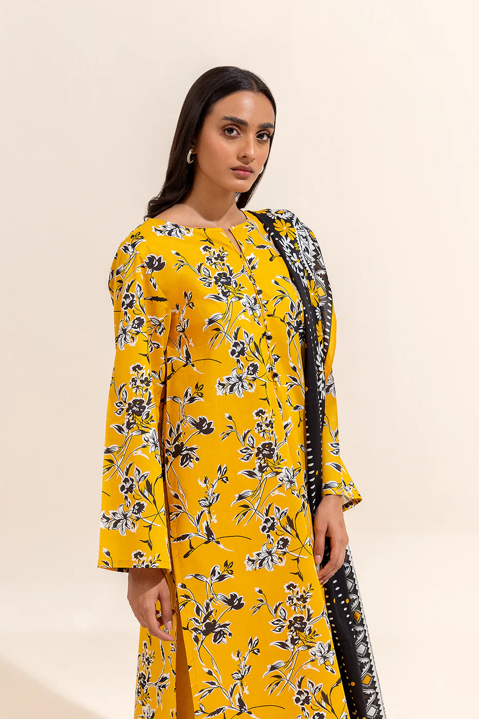 3 PIECE PRINTED LAWN SUIT-SUNBEAM (UNSTITCHED)