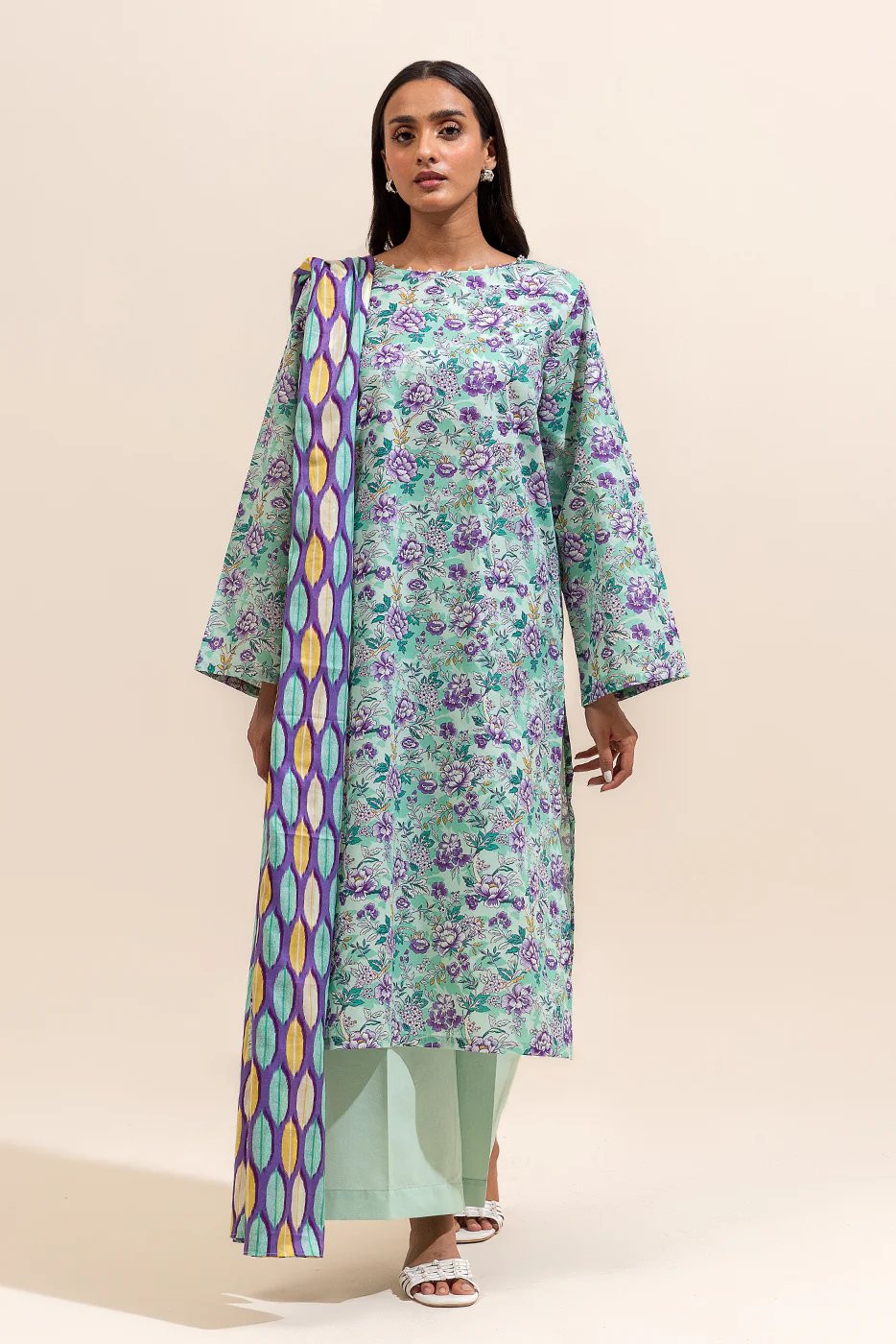 3 PIECE PRINTED LAWN SUIT-PALE GARDENIA ( UNSTITCHED) - Image 2