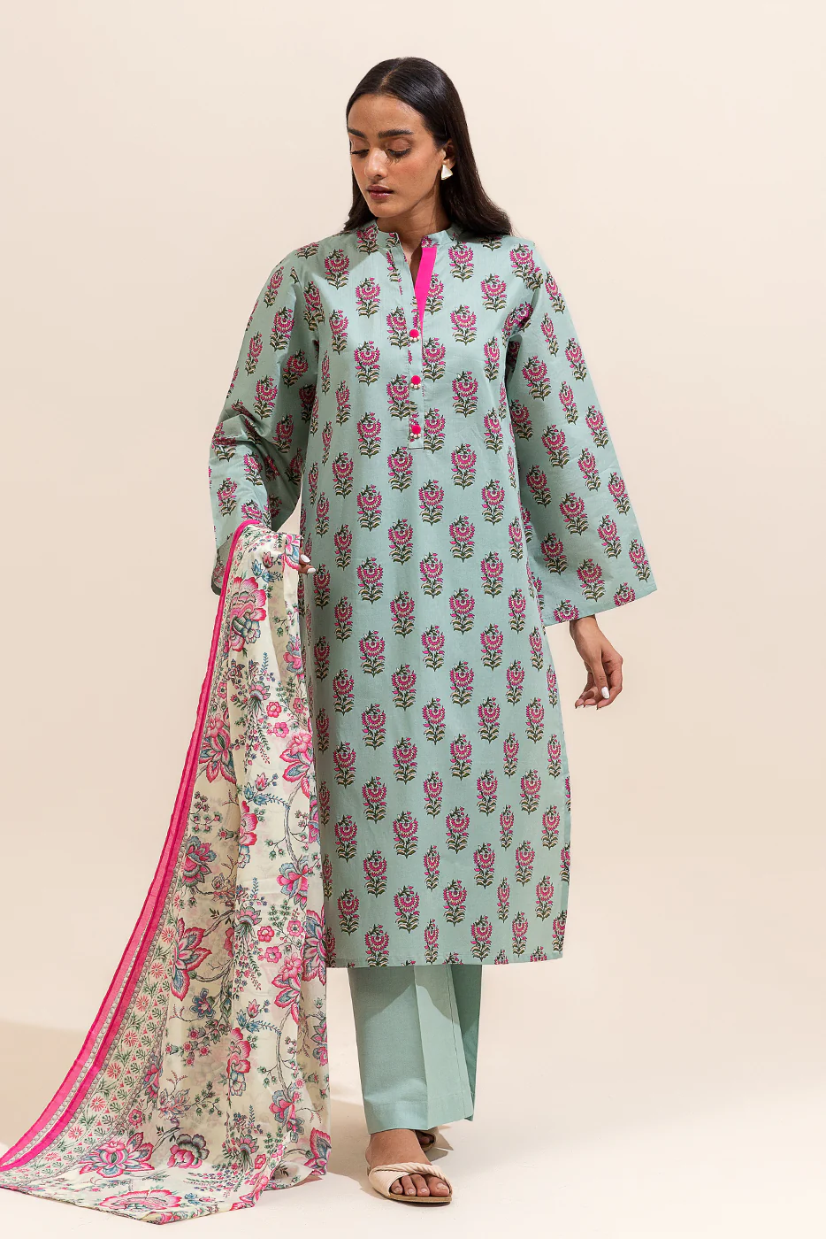 3 PIECE PRINTED LAWN SUIT-SAGE PETAL ( UNSTITCHED) - Image 3