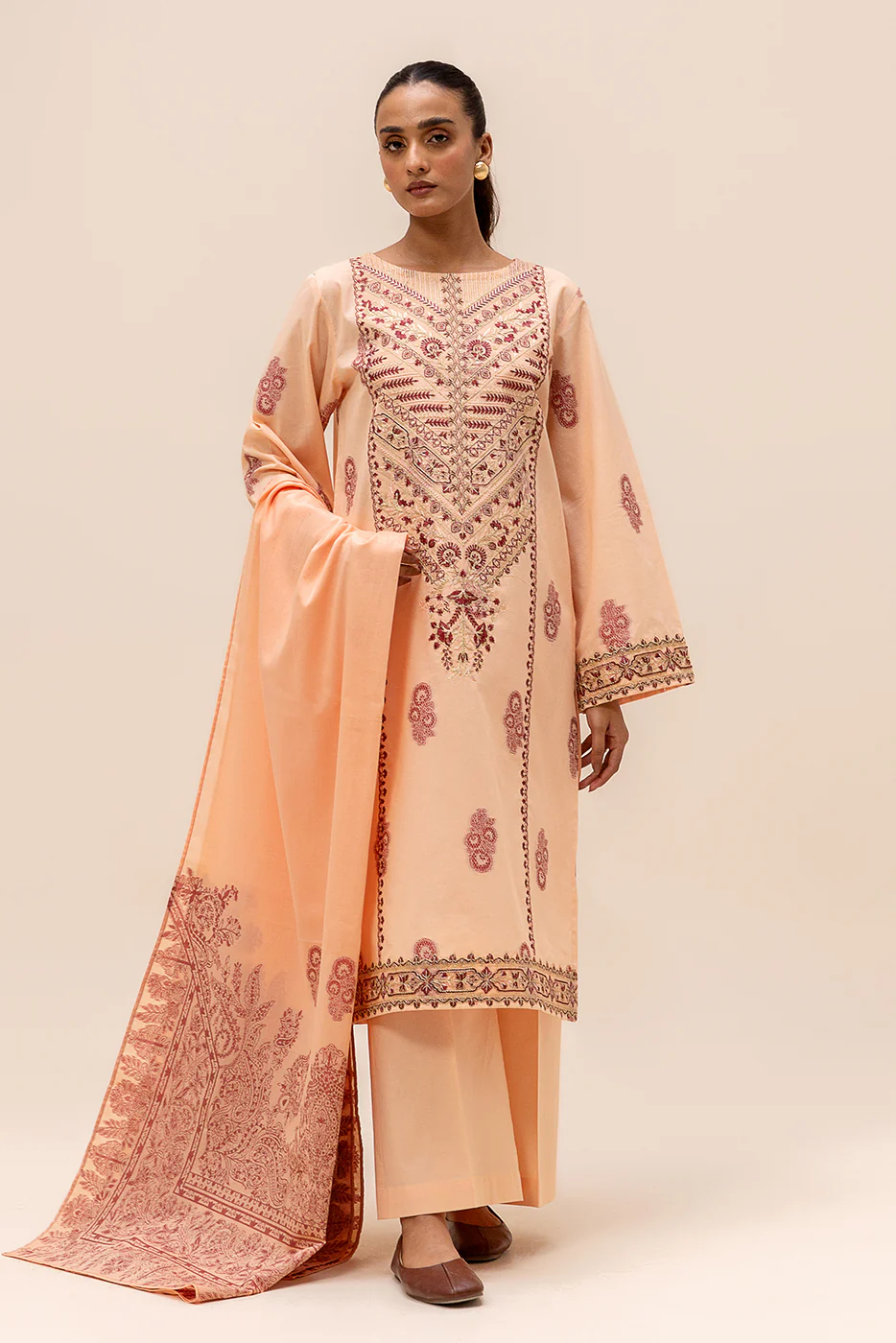 3 PIECE EMBROIDERED JACQUARD SUIT-SALMON BLISS (UNSTITCHED) - Image 4