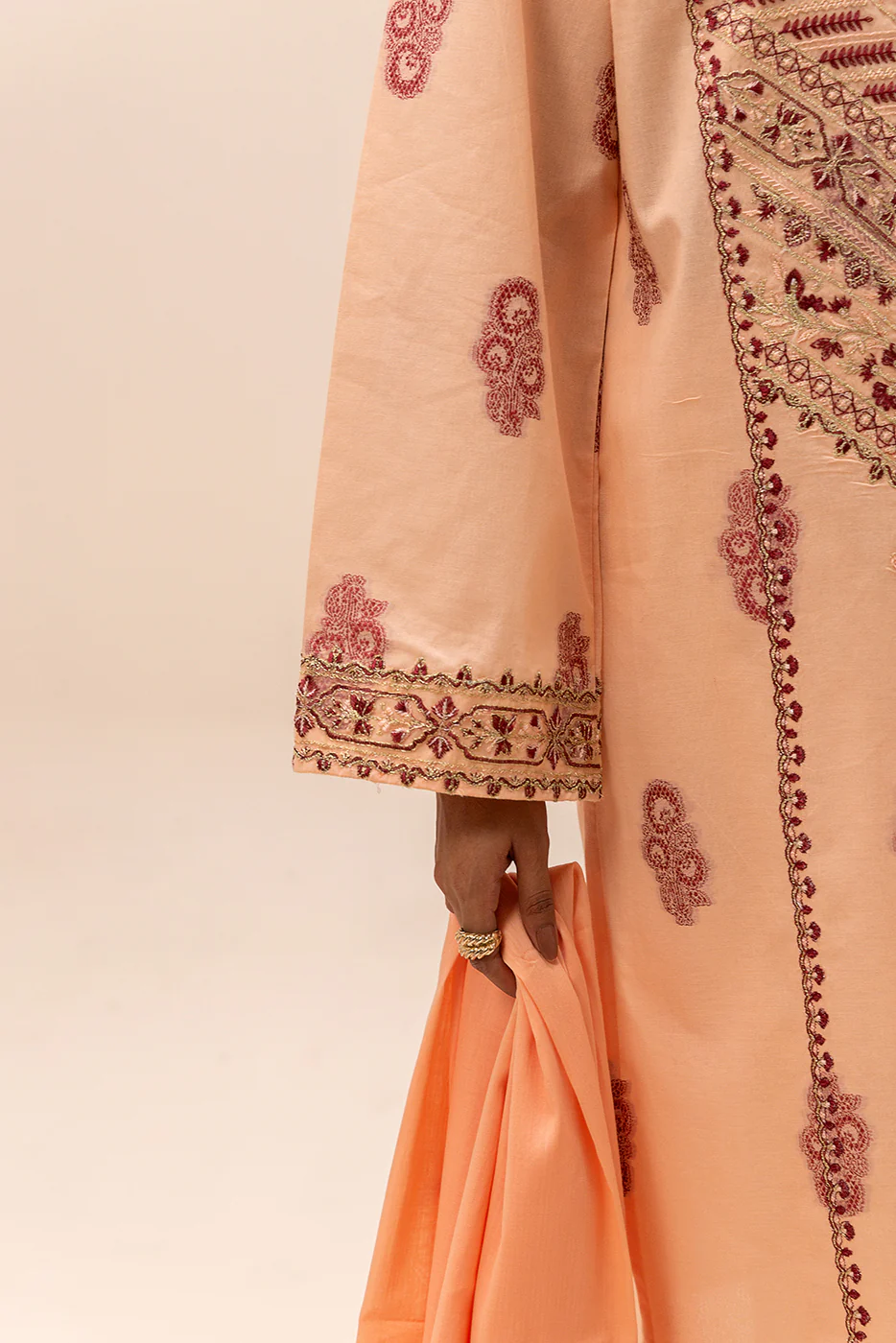 3 PIECE EMBROIDERED JACQUARD SUIT-SALMON BLISS (UNSTITCHED) - Image 7