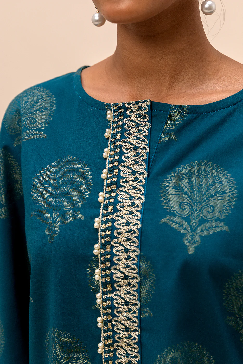 3 PIECE EMBROIDERED JACQUARD SUIT-MIDNIGHT LEAF (UNSTITCHED) - Image 6