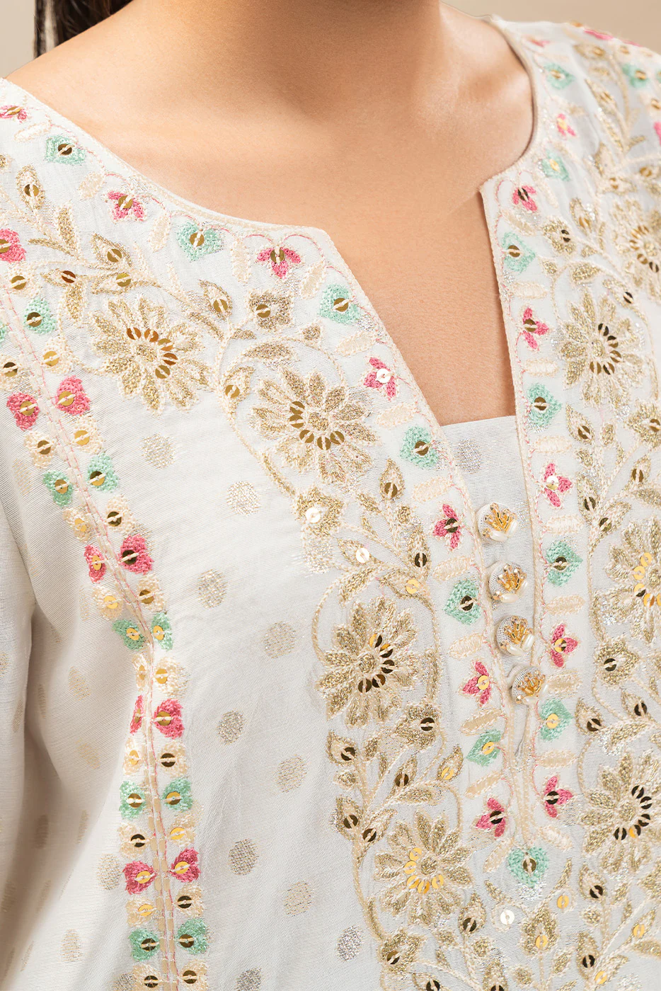 2 PIECE EMBROIDERED LUREX JACQUARD SUIT (LUXURY-PRET) - Image 5