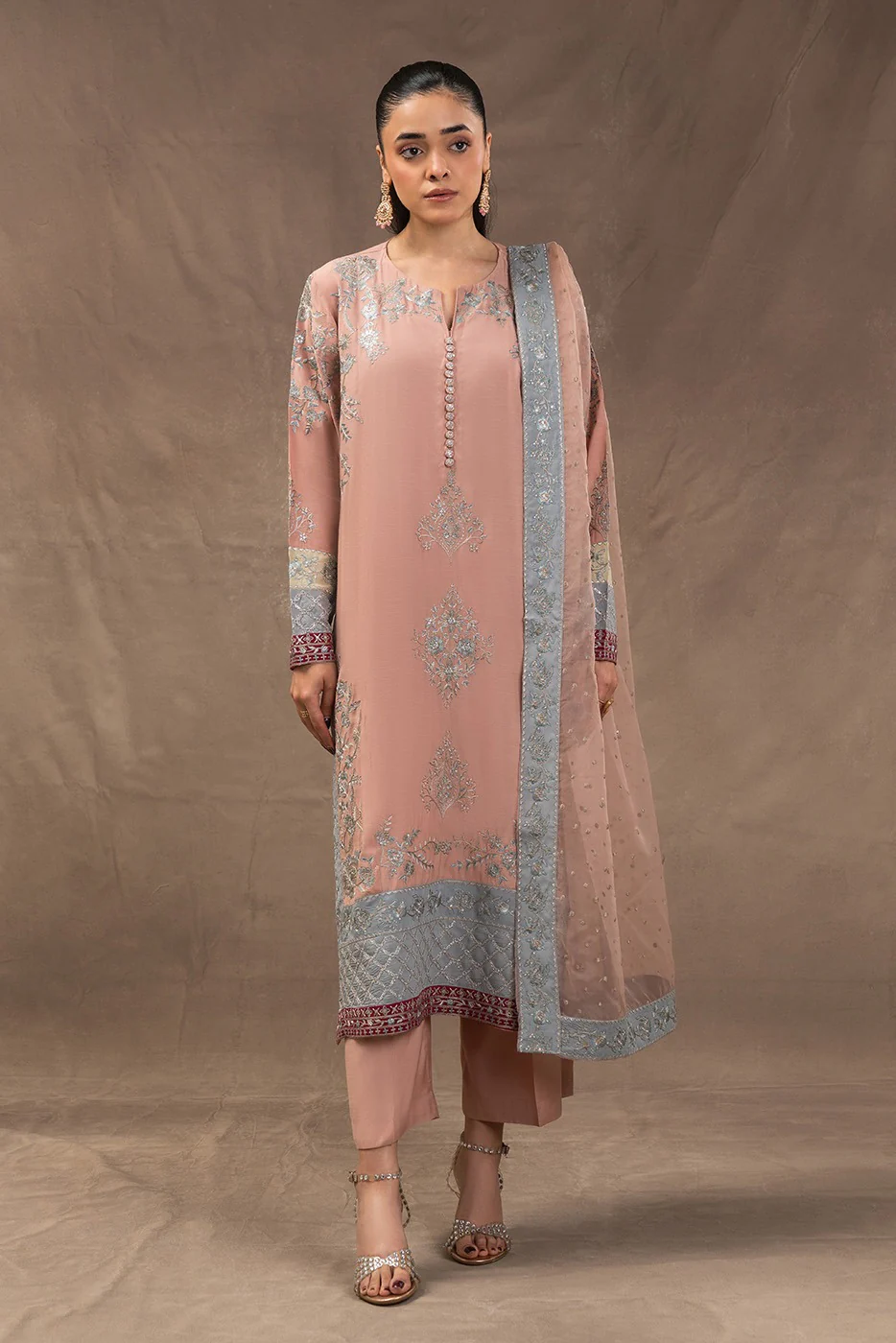 3 PIECE EMBROIDERED RAW SILK SUIT (LUXURY PRET) - Image 2