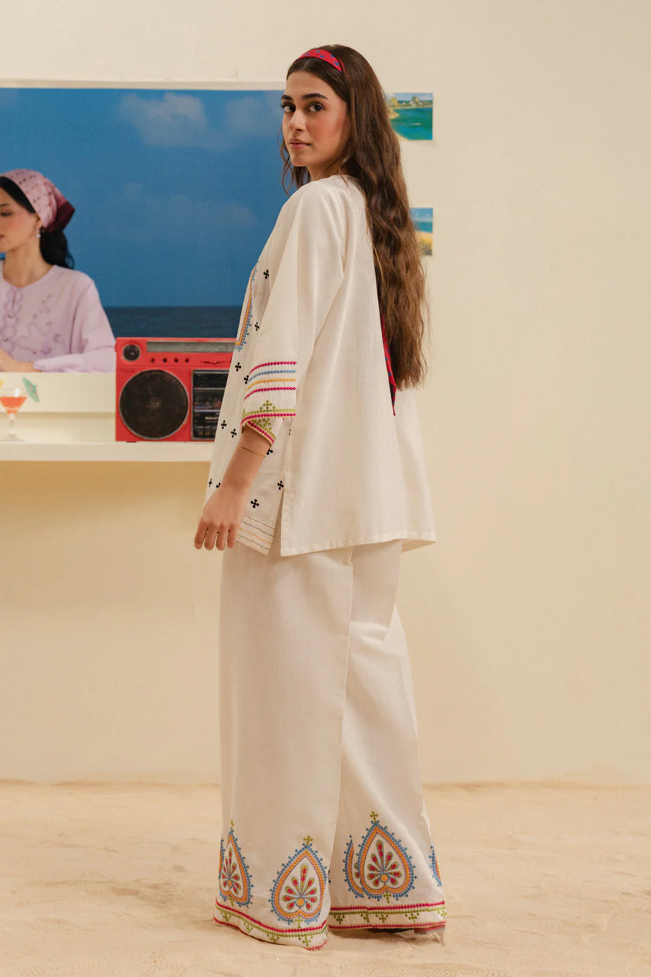 2 PIECE EMBROIDERED SLUB SUIT (FLOW) - Image 3