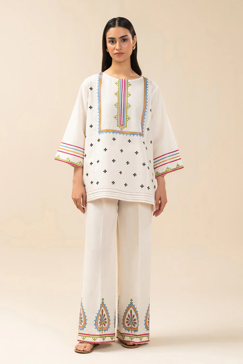 2 PIECE EMBROIDERED SLUB SUIT (FLOW) - Image 5