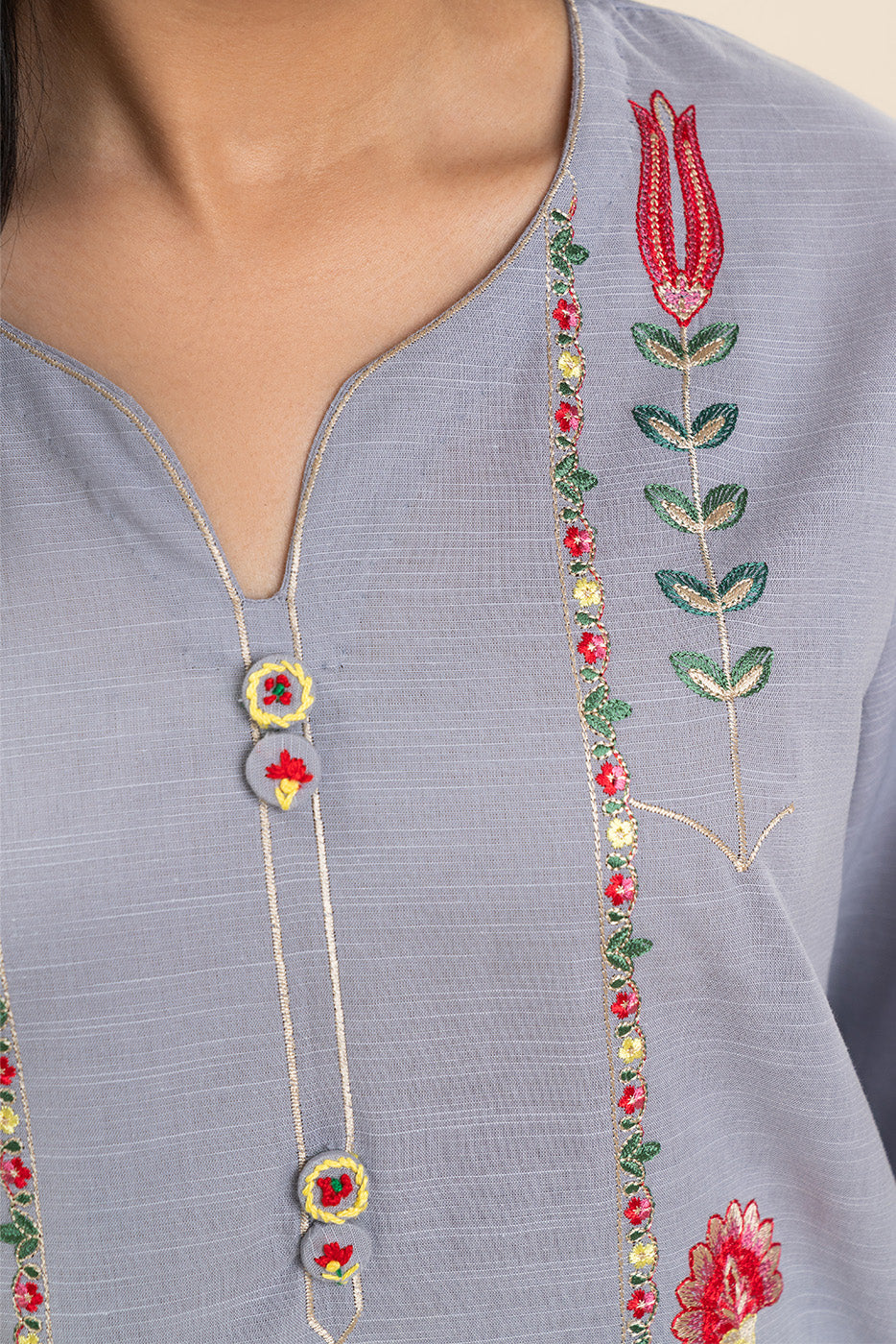 2 PIECE EMBROIDERED SLUB SUIT (PRET) - Image 5