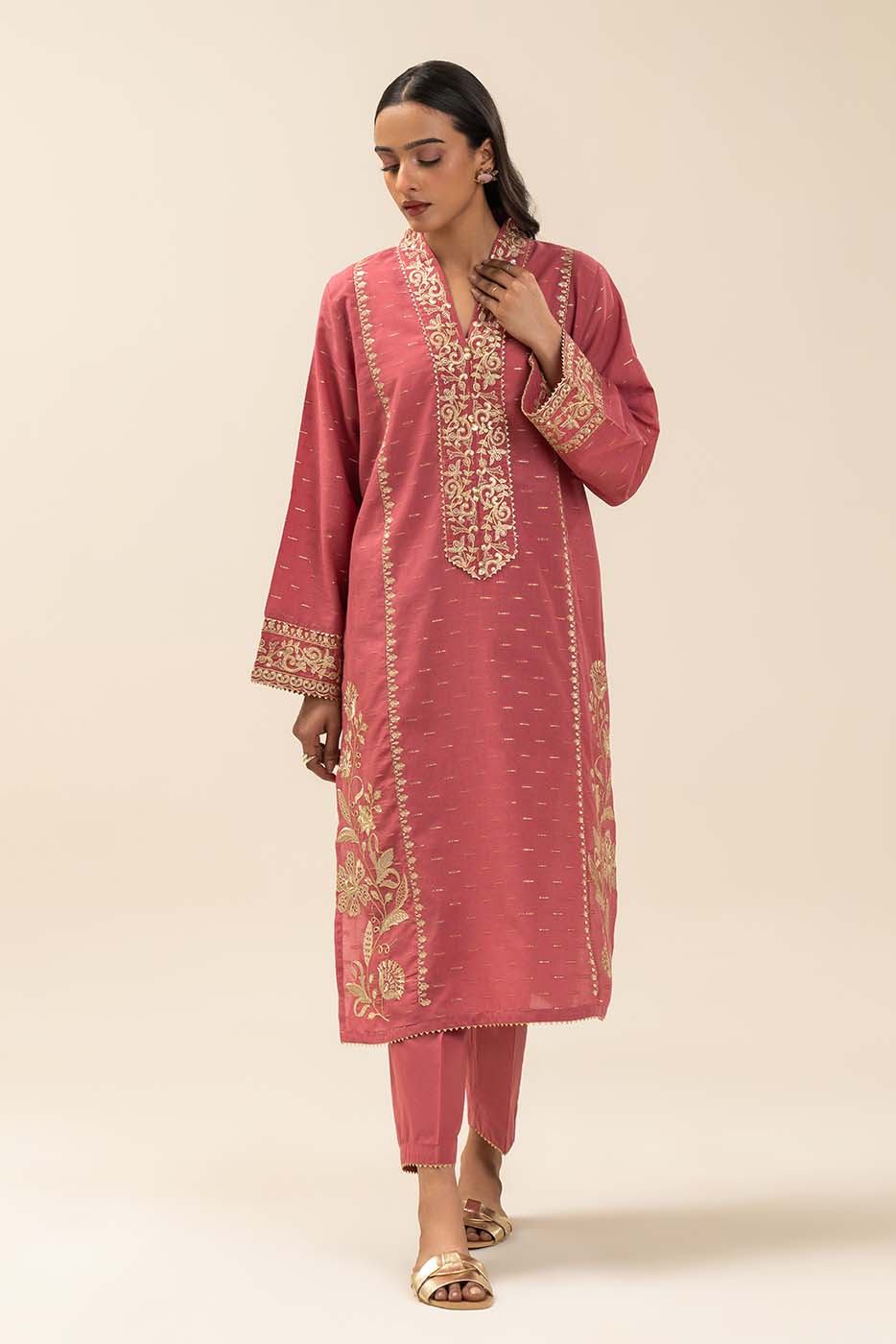 EMBROIDERED ZARI JACQUARD SHIRT (PRET) - Image 6