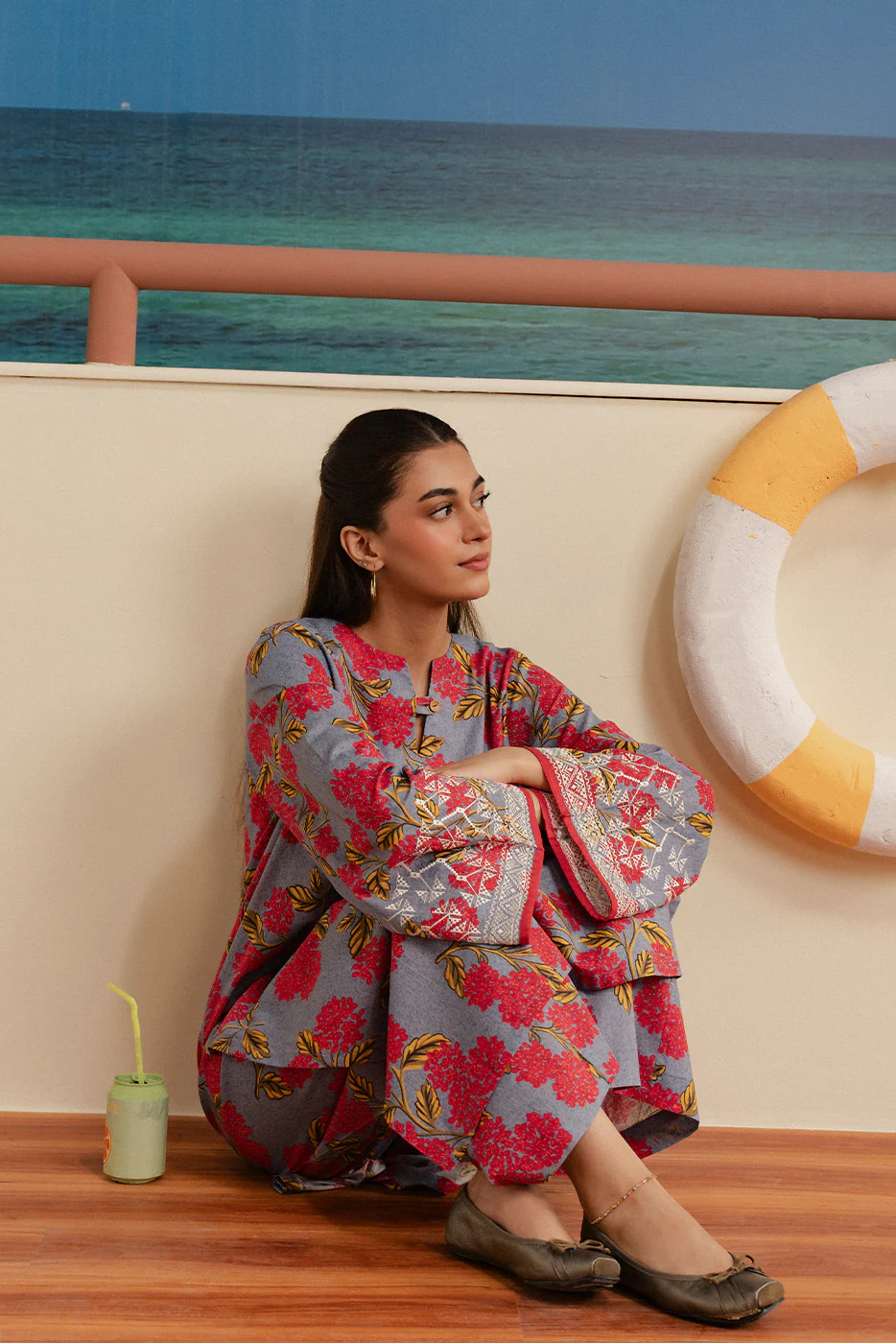 2 PIECE EMBROIDERED TWO WAY SLUB SUIT (PRET) - Image 3
