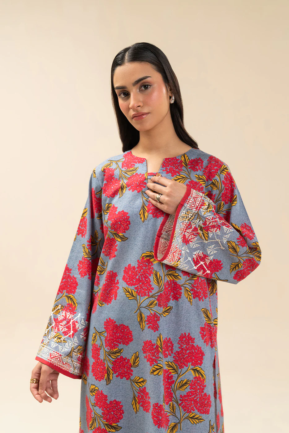 2 PIECE EMBROIDERED TWO WAY SLUB SUIT (PRET) - Image 5