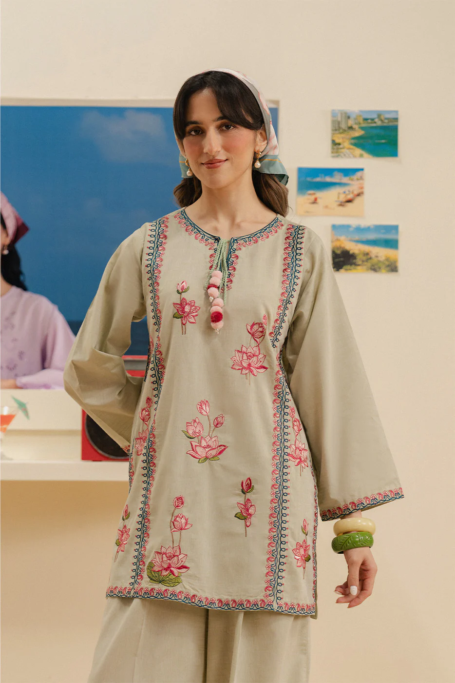 2 PIECE EMBROIDERED CHAMBRAY SUIT (FLOW) - Image 2