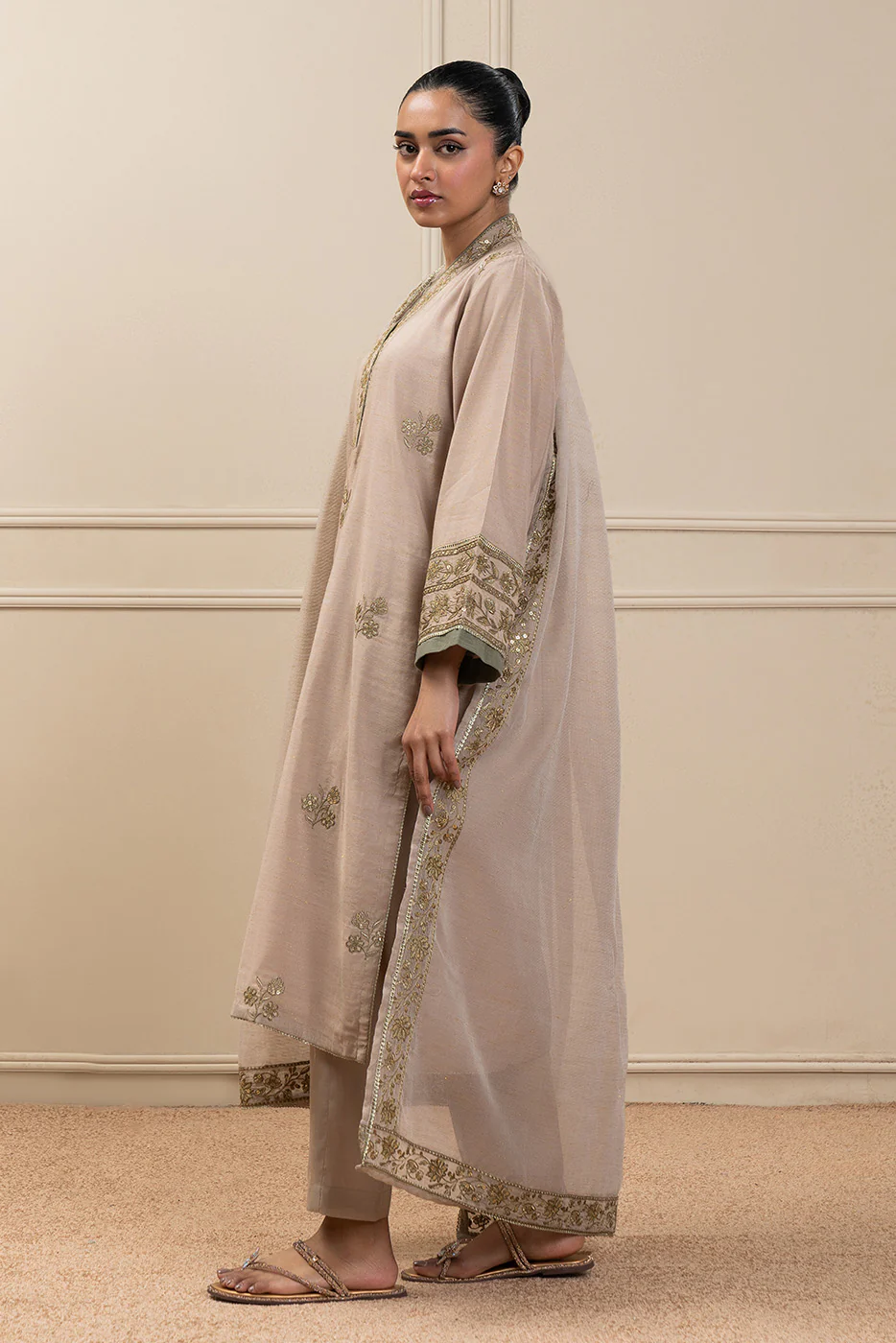 3 PIECE EMBROIDERED GOLD ZARI SUIT (HIGH CASUAL) - Image 3