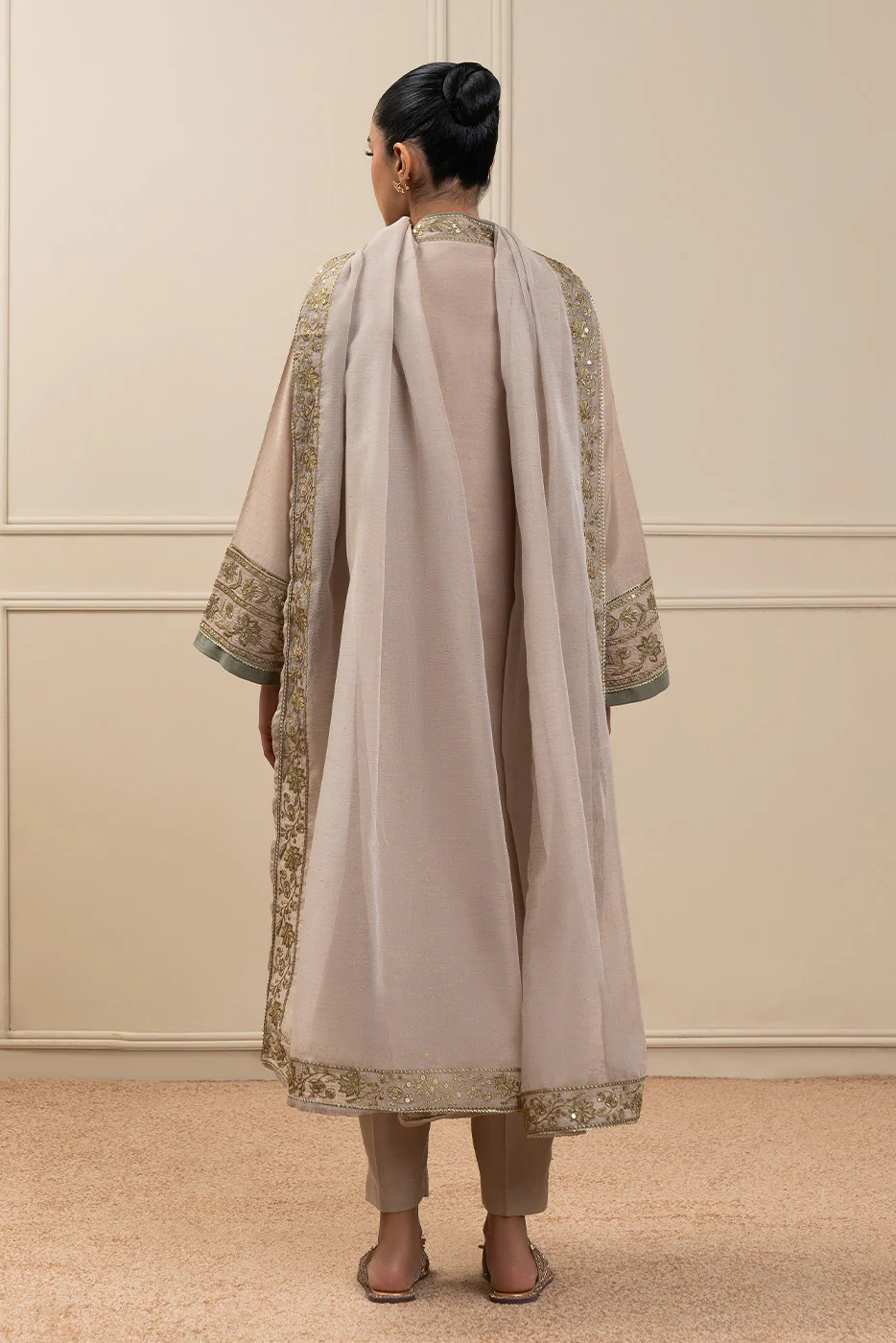 3 PIECE EMBROIDERED GOLD ZARI SUIT (HIGH CASUAL) - Image 4