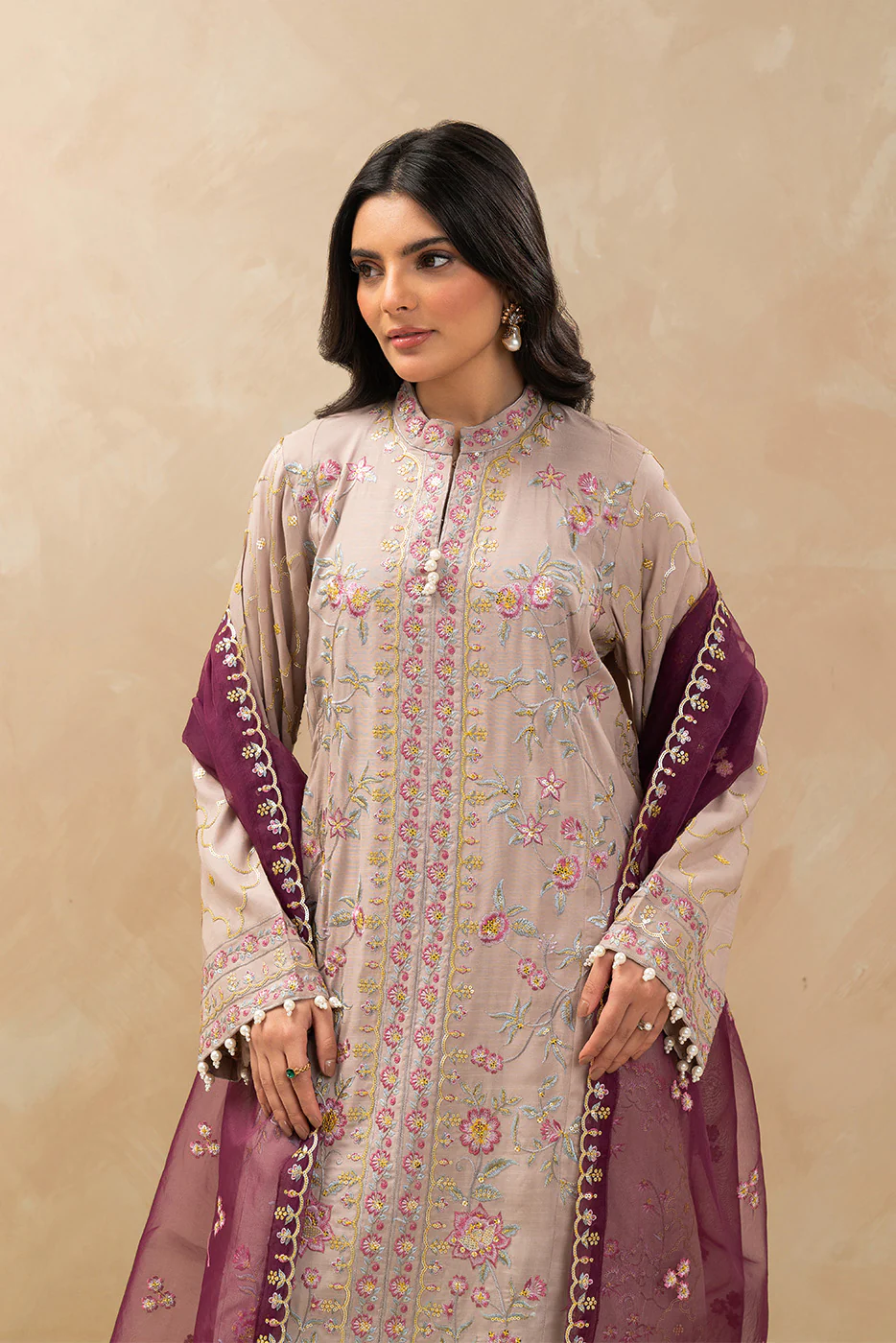 3 PIECE EMBROIDERED RAW SILK SUIT (LUXURY-PRET) - Image 2