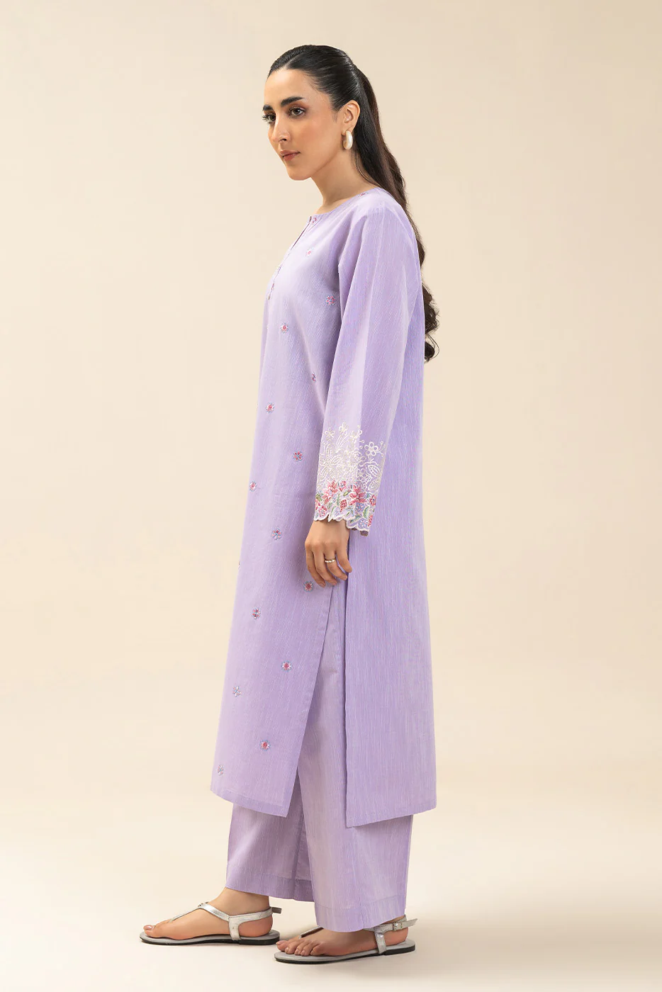 2 PIECE EMBROIDERED CHAMBRAY SUIT (PRET) - Image 3