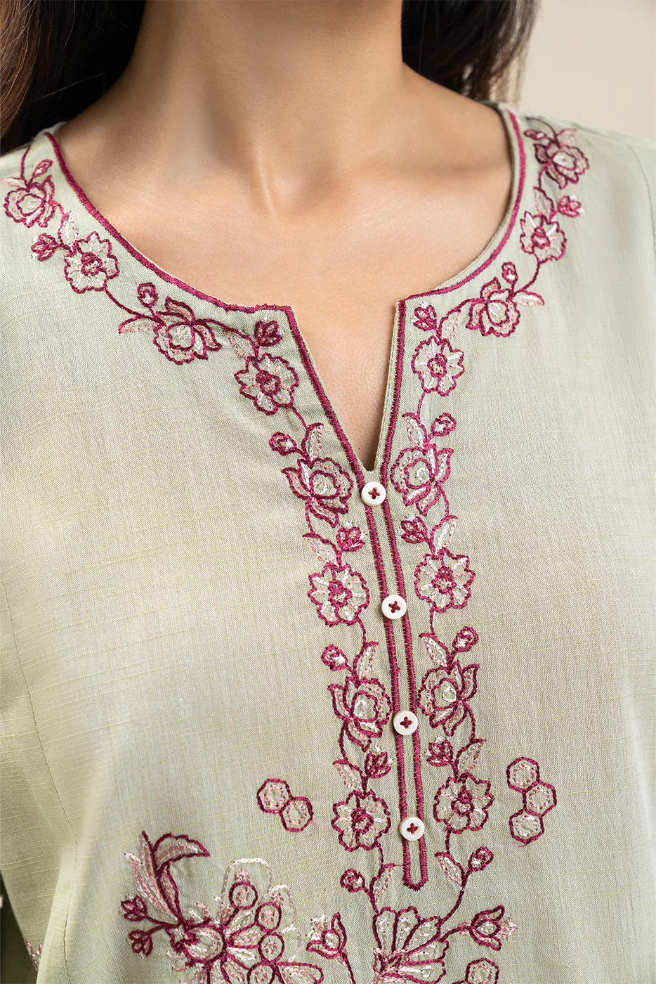 2 PIECE EMBROIDERED CHAMBRAY SUIT (PRET) - Image 5
