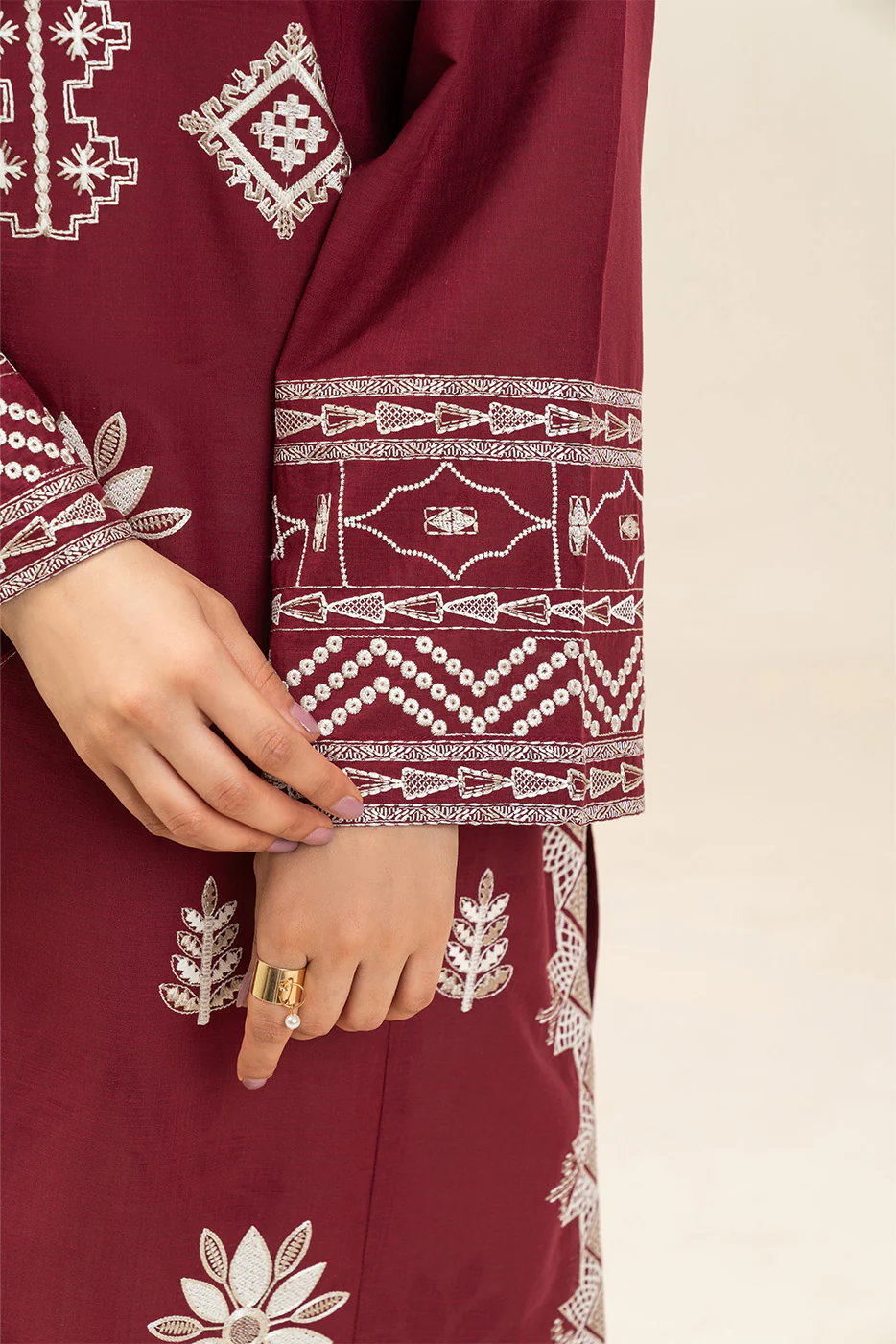 2 PIECE EMBROIDERED TWO WAY SLUB SUIT (PRET) - Image 6