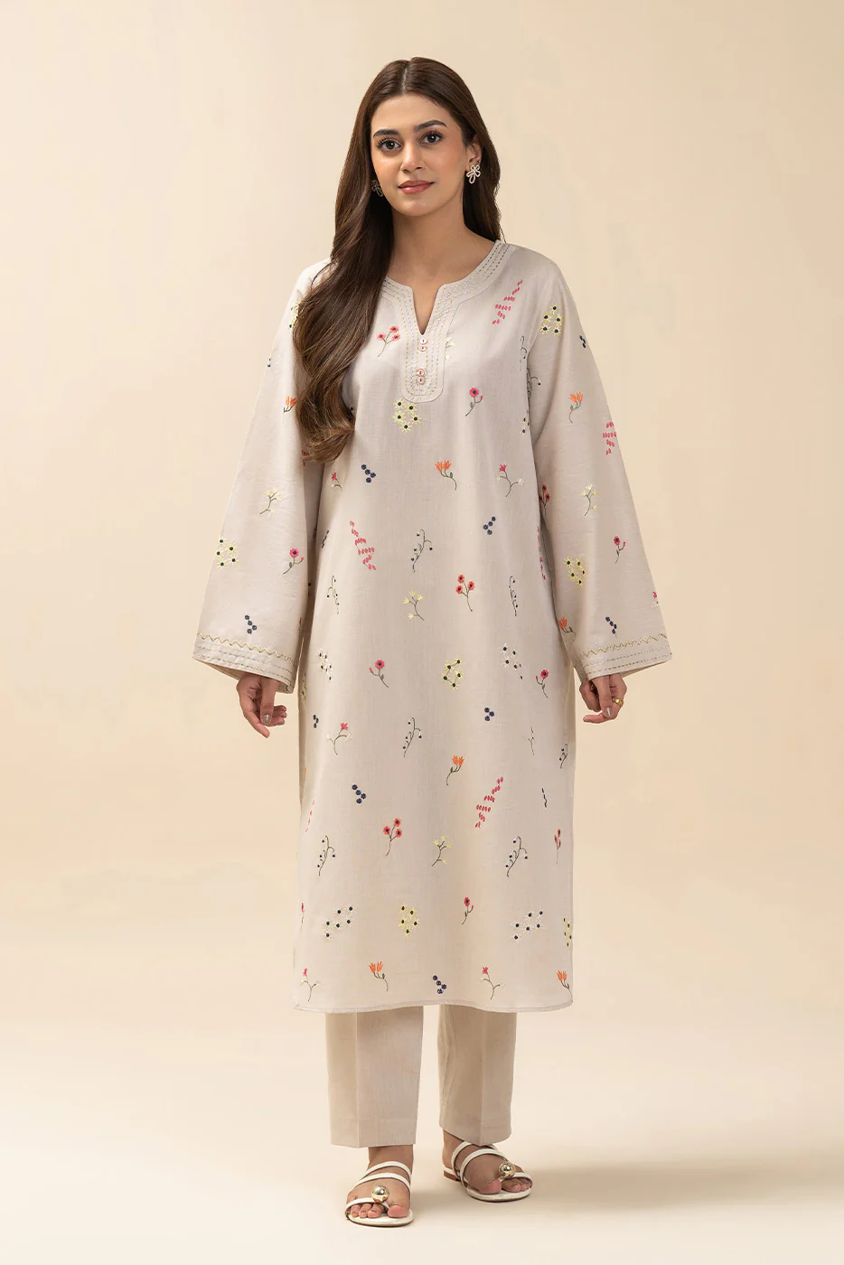 2 PIECE EMBROIDERED CHAMBRAY SUIT (PRET) - Image 2