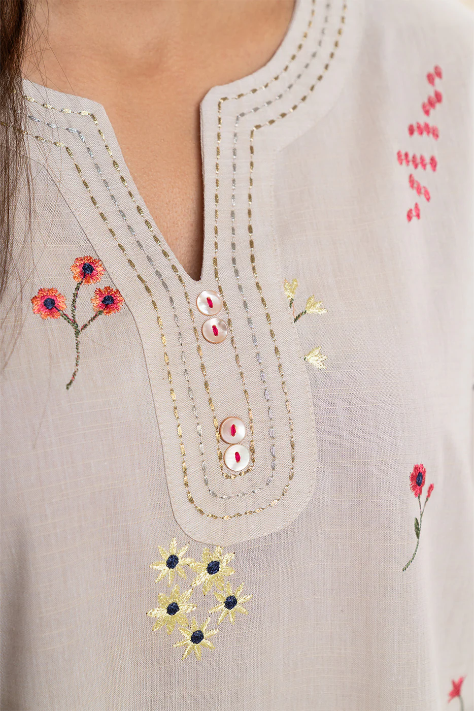 2 PIECE EMBROIDERED CHAMBRAY SUIT (PRET) - Image 5