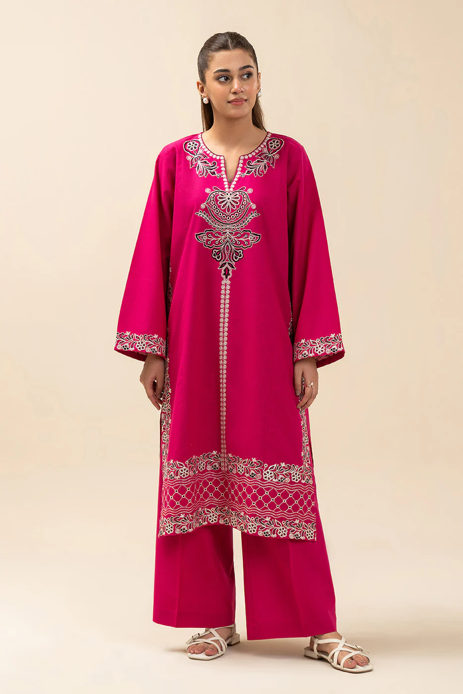 2 PIECE EMBROIDERED CD SLUB SUIT (PRET) - Image 5