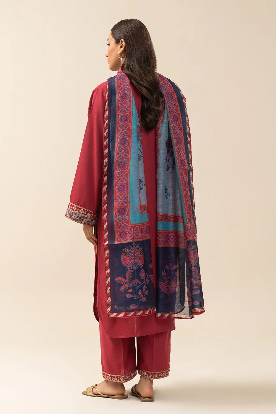 2 PIECE EMBROIDERED SLUB SUIT (PRET) - Image 3